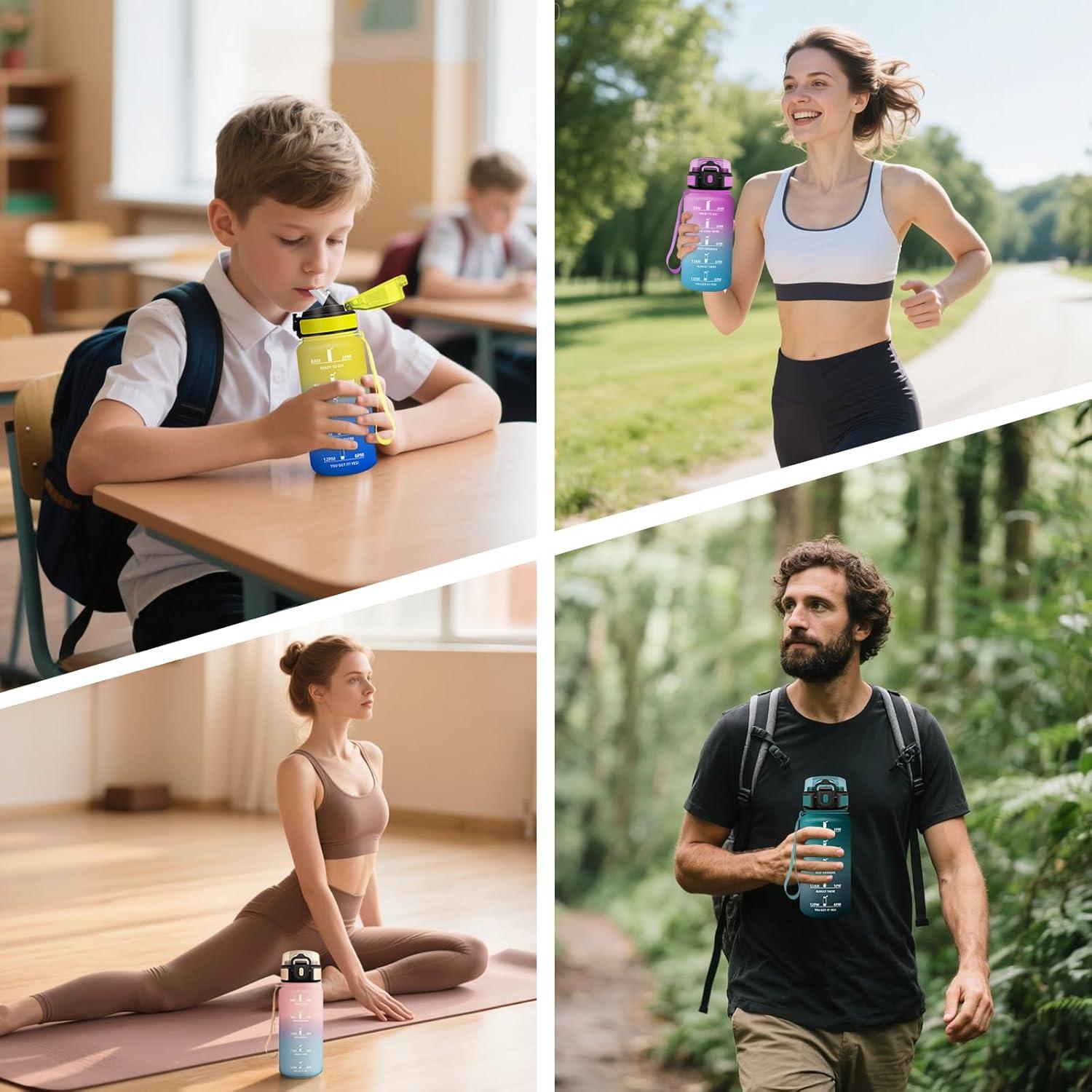 image:imageMotswedi Gourde Sport 500ml Anti Fuite Gourde Paille Rutilisable Bouteille deau sans BPA Bouteille Reutilisable pour Enfant Adulte Randonne lcole Fitness Violet Clair ampamp Rose ClairRose Rouge Cyan