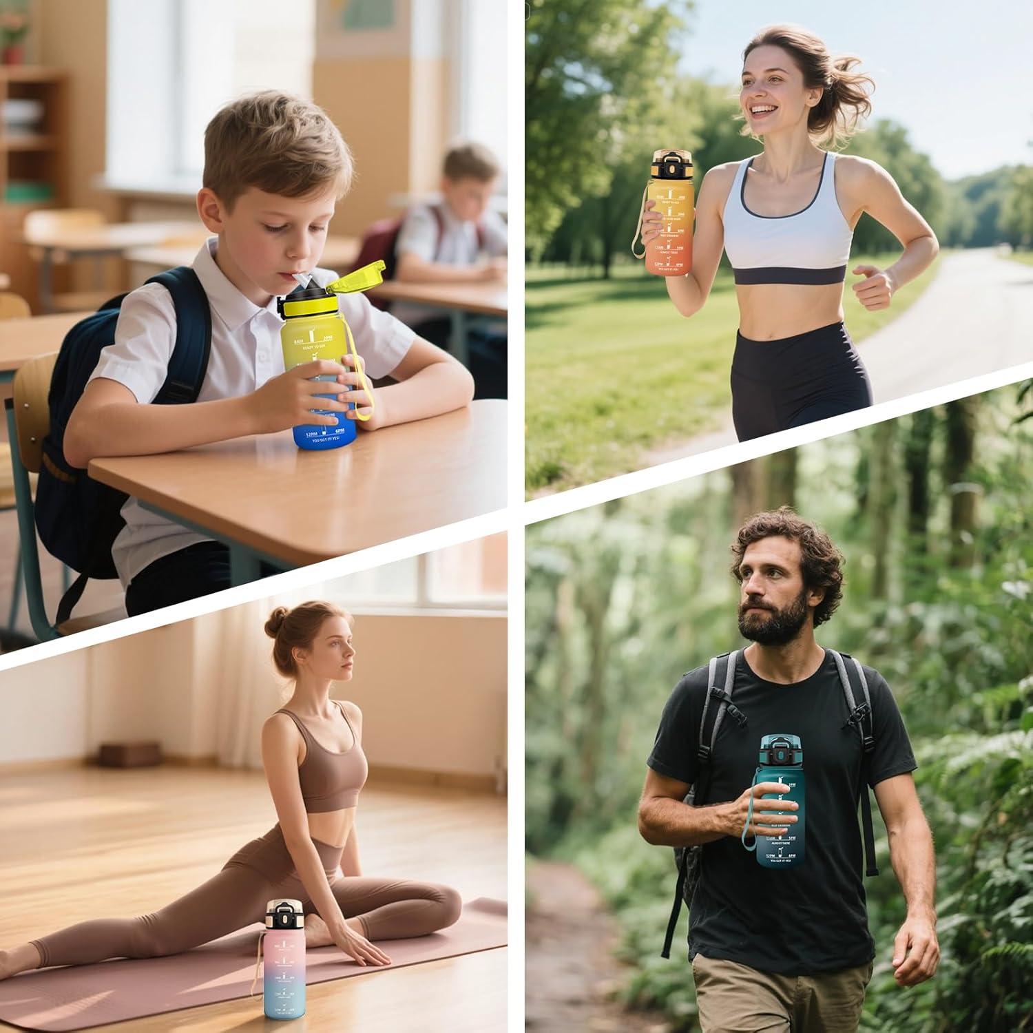 image:imageMotswedi Gourde Sport 500ml Anti Fuite Gourde Paille Rutilisable Bouteille deau sans BPA Bouteille Reutilisable pour Enfant Adulte Randonne lcole Fitness Violet Clair ampamp Rose ClairJaune Orange