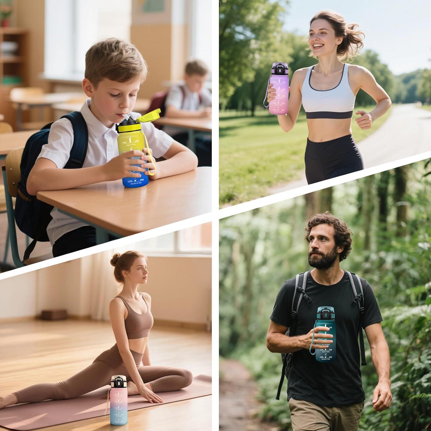 image:imageMotswedi Gourde Sport 500ml Anti Fuite Gourde Paille Rutilisable Bouteille deau sans BPA Bouteille Reutilisable pour Enfant Adulte Randonne lcole Fitness Violet Clair ampamp Rose ClairVert Fonc Gris