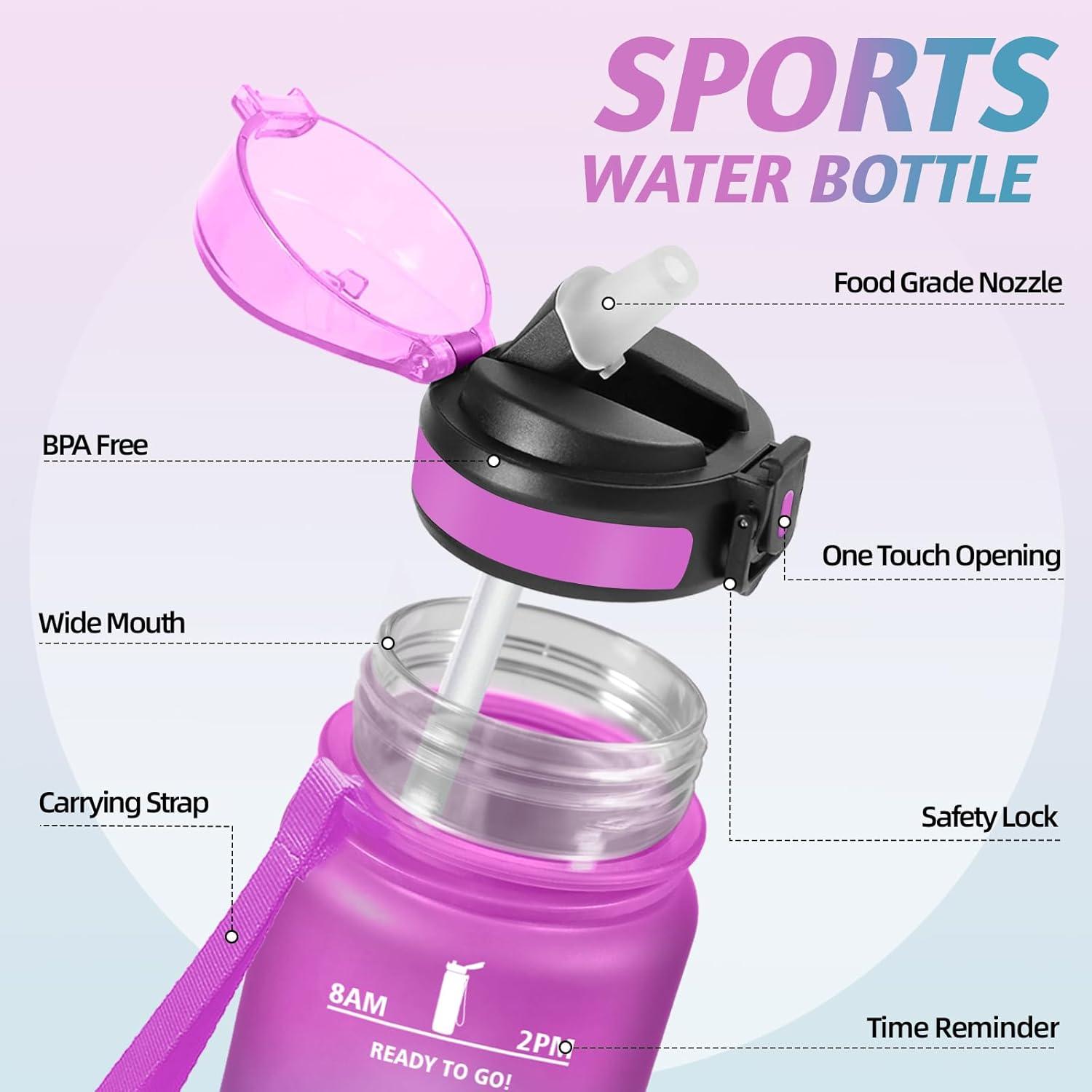 image:imageMotswedi Gourde Sport 500ml Anti Fuite Gourde Paille Rutilisable Bouteille deau sans BPA Bouteille Reutilisable pour Enfant Adulte Randonne lcole Fitness Violet Clair ampamp Rose ClairRose Rouge Cyan