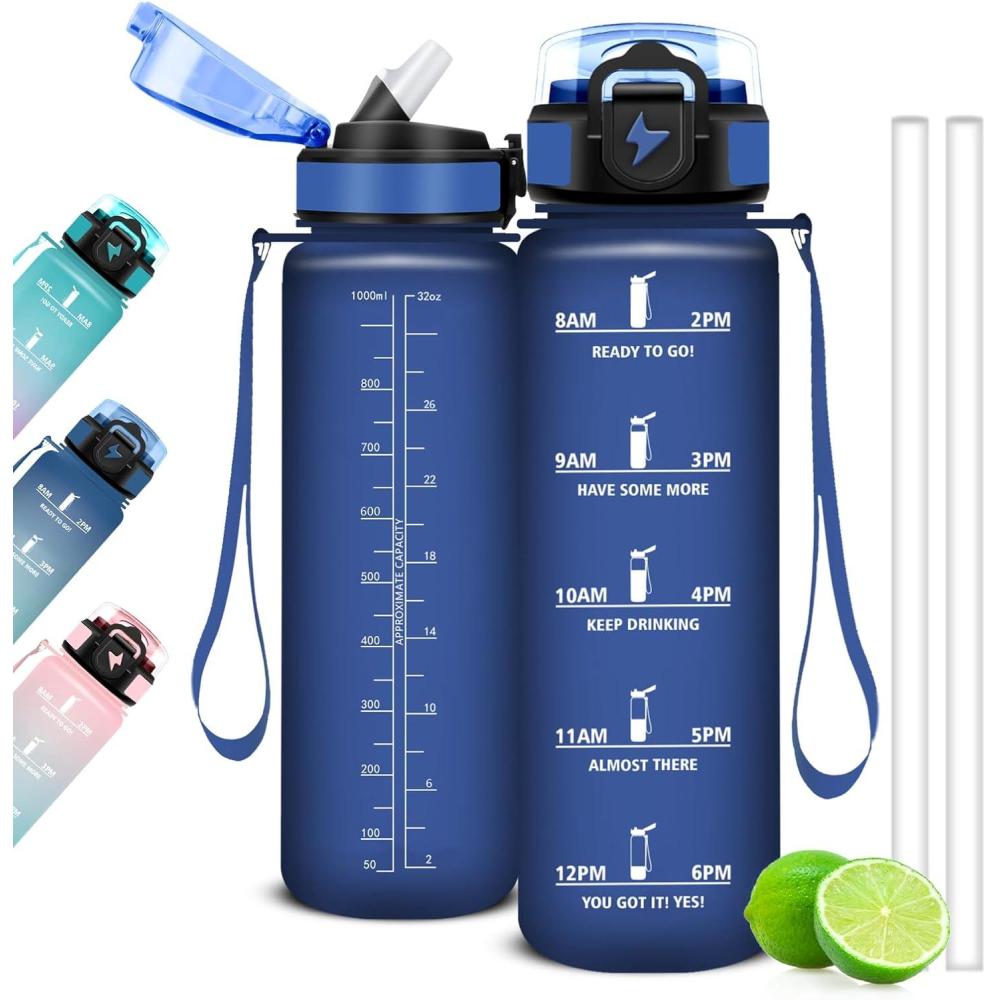 image:imageGourde Motivation  15l Gourde Gradue pour 1 Journee avec Paille Bouteille dEau Heure tanche Bouteille dEau pour Fitness Voyage lcole Randonne MusculationBleu Marine
