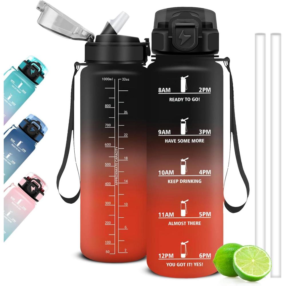 image:imageGourde Motivation  15l Gourde Gradue pour 1 Journee avec Paille Bouteille dEau Heure tanche Bouteille dEau pour Fitness Voyage lcole Randonne MusculationNoirrouge