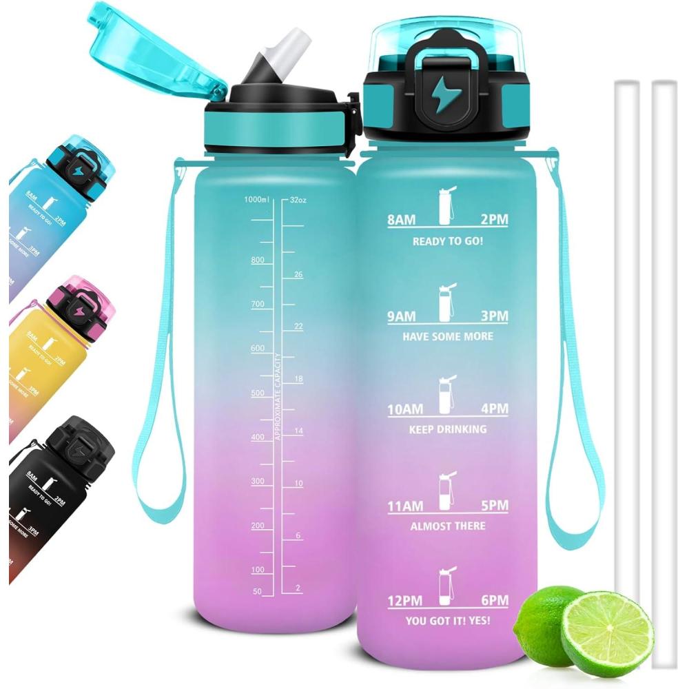 image:imageGourde Motivation 15l Gourde Gradue pour 1 Journee avec Paille Bouteille dEau Heure tanche Bouteille dEau pour Fitness Voyage lcole Randonne MusculationVertrose