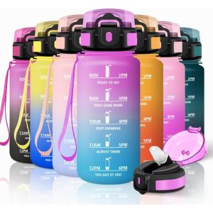 Motswedi Gourde Sport, 500ml Anti Fuite, Gourde Paille, Réutilisable, Bouteille d&rsquo;eau, sans BPA, Bouteille Reutilisable, pour Enfant, Adulte, Randonnée, l&rsquo;école, Fitness, Violet Clair & Rose Clair(Rose Rouge & Cyan)