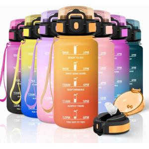 Motswedi Gourde Sport, 500ml Anti Fuite, Gourde Paille, Réutilisable, Bouteille d&rsquo;eau, sans BPA, Bouteille Reutilisable, pour Enfant, Adulte, Randonnée, l&rsquo;école, Fitness, Violet Clair & Rose Clair(Jaune & Orange)