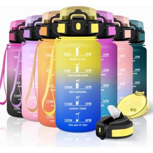 Motswedi Gourde Sport, 500ml Anti Fuite, Gourde Paille, Réutilisable, Bouteille d&rsquo;eau, sans BPA, Bouteille Reutilisable, pour Enfant, Adulte, Randonnée, l&rsquo;école, Fitness, Violet Clair & Rose Clair(Jaune & Bleu Roi)