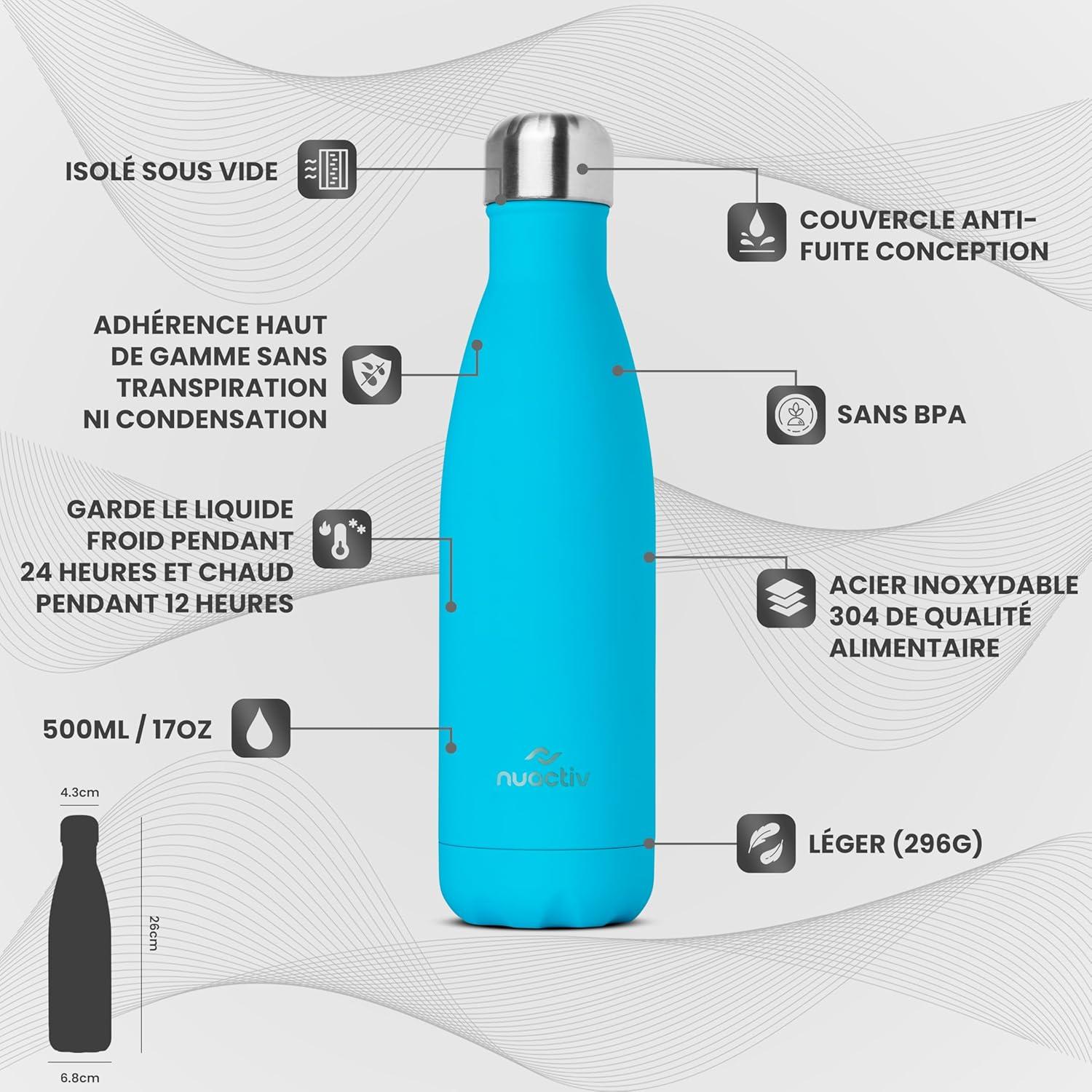 image:imageBouteille Isotherme 500ml en Acier Inox Garde 24h Froid ampamp 12h Chaud Gourde Double Paroi Sans BPA tanche Rutilisable pour Voyage Randonne cole Sport Fitness ampamp Usage QuotidienSarcelle