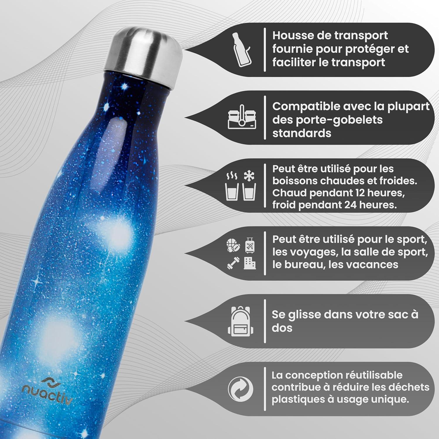 image:imageBouteille Isotherme 500ml en Acier Inox Garde 24h Froid ampamp 12h Chaud Gourde Double Paroi Sans BPA tanche Rutilisable pour Voyage Randonne cole Sport Fitness ampamp Usage QuotidienGalaxie Bleue