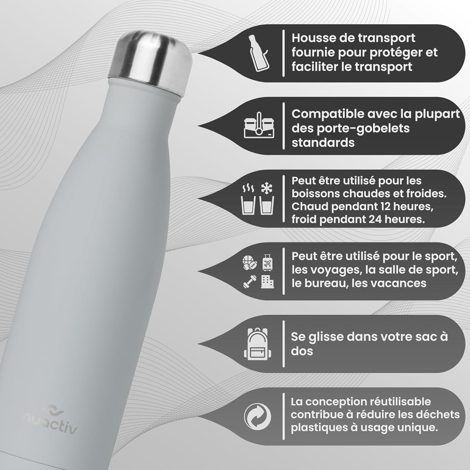 image:imageBouteille Isotherme 500ml en Acier Inox Garde 24h Froid ampamp 12h Chaud Gourde Double Paroi Sans BPA tanche Rutilisable pour Voyage Randonne cole Sport Fitness ampamp Usage QuotidienGris