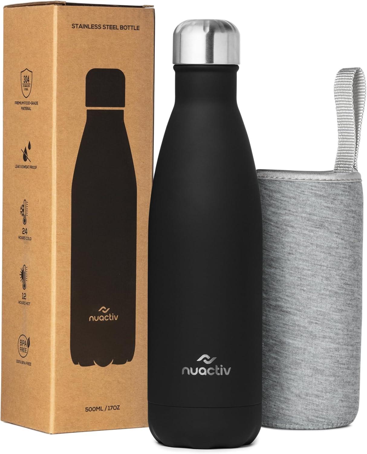 image:imageBouteille Isotherme 500ml en Acier Inox Garde 24h Froid ampamp 12h Chaud Gourde Double Paroi Sans BPA tanche Rutilisable pour Voyage Randonne cole Sport Fitness ampamp Usage QuotidienNoir de Minuit