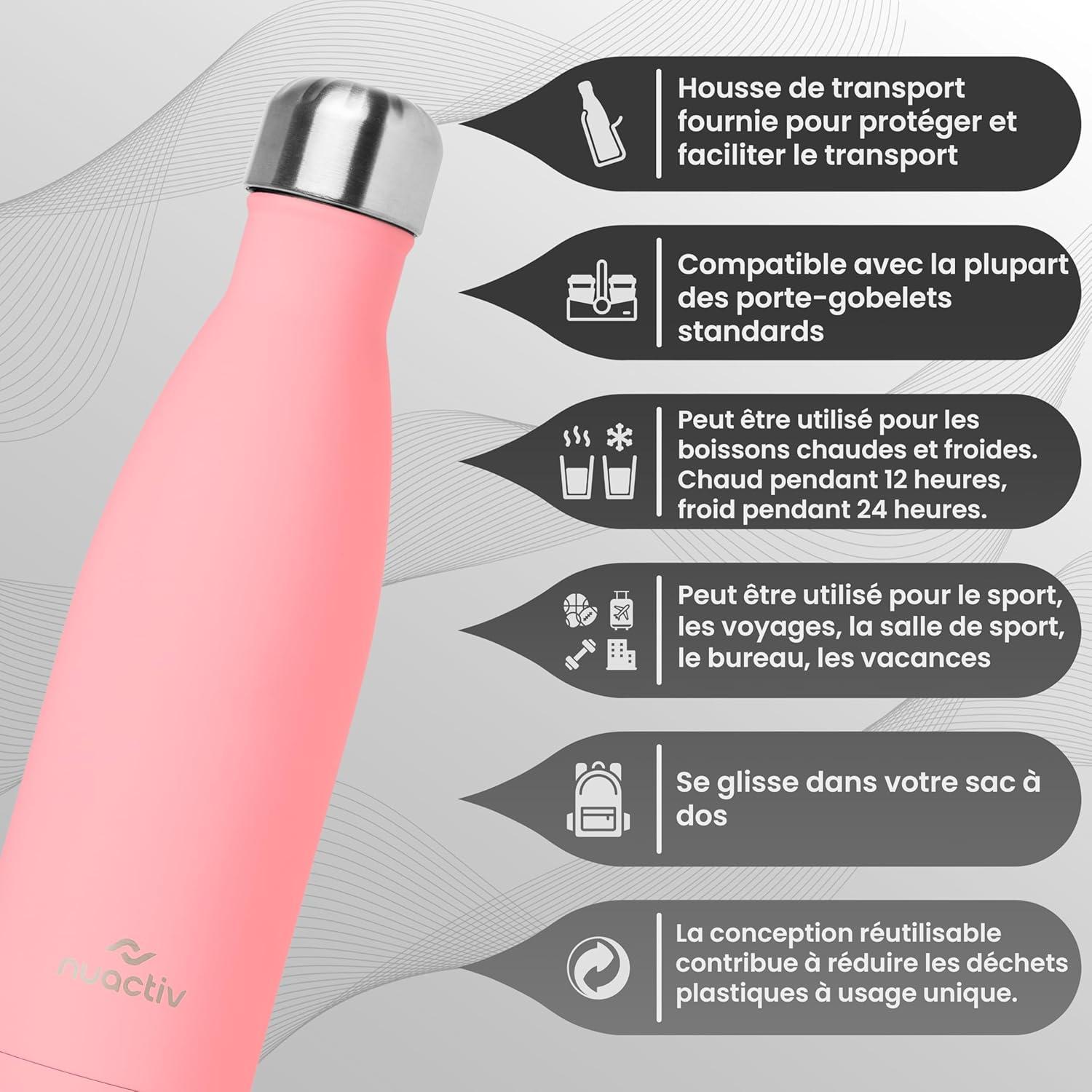 image:imageBouteille Isotherme 500ml en Acier Inox Garde 24h Froid ampamp 12h Chaud Gourde Double Paroi Sans BPA tanche Rutilisable pour Voyage Randonne cole Sport Fitness ampamp Usage QuotidienRose