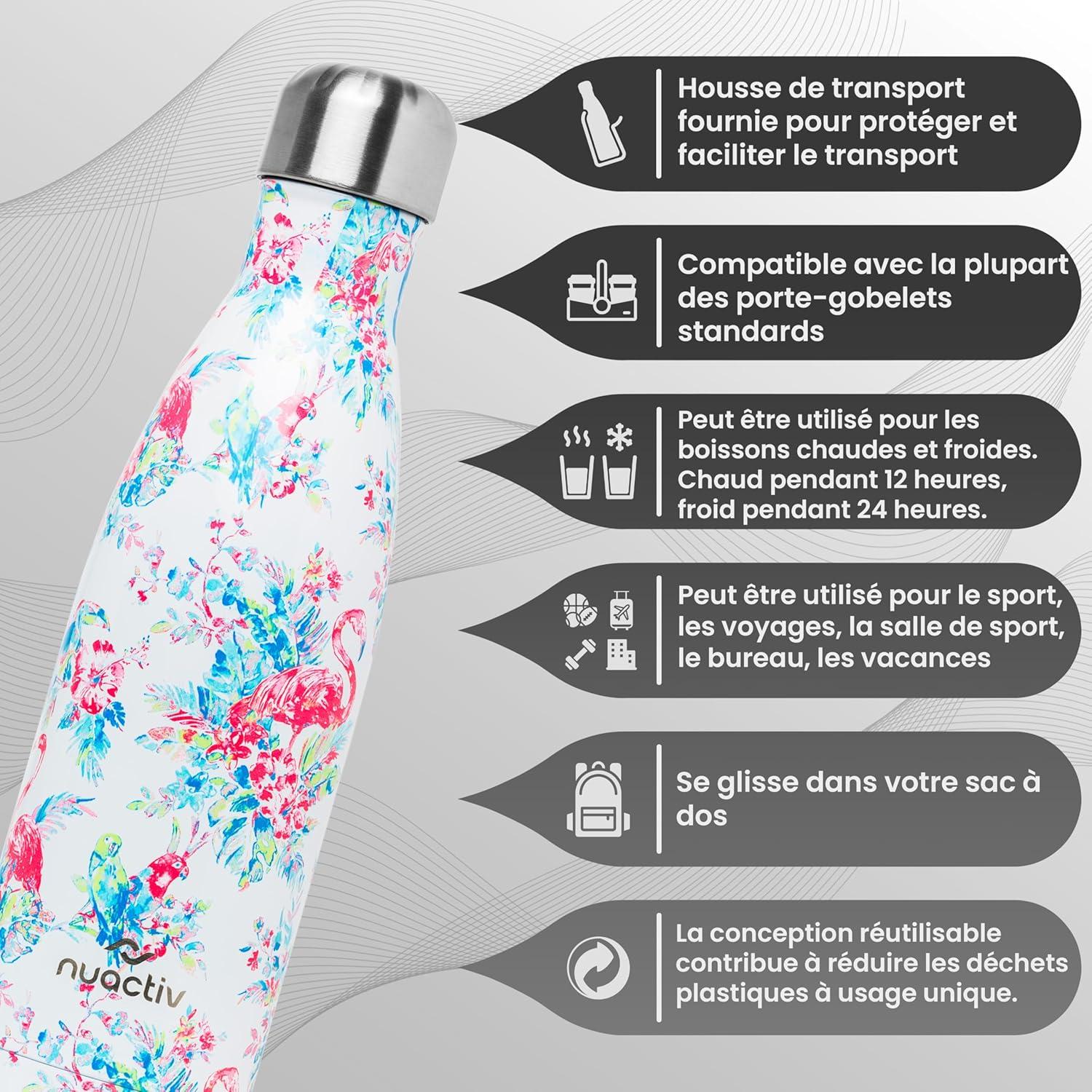 image:imageBouteille Isotherme 500ml en Acier Inox Garde 24h Froid ampamp 12h Chaud Gourde Double Paroi Sans BPA tanche Rutilisable pour Voyage Randonne cole Sport Fitness ampamp Usage QuotidienFlamant