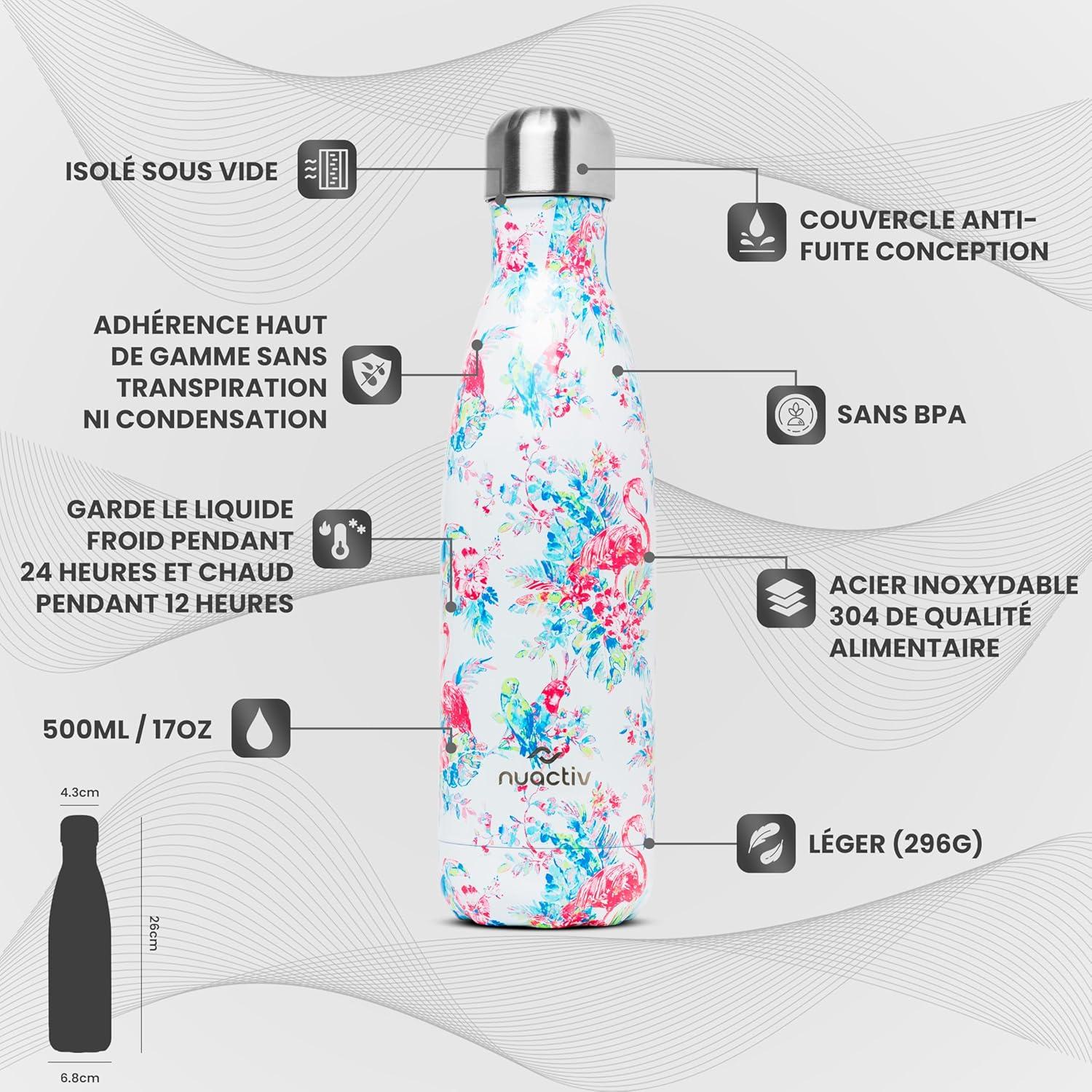 image:imageBouteille Isotherme 500ml en Acier Inox Garde 24h Froid ampamp 12h Chaud Gourde Double Paroi Sans BPA tanche Rutilisable pour Voyage Randonne cole Sport Fitness ampamp Usage QuotidienFlamant