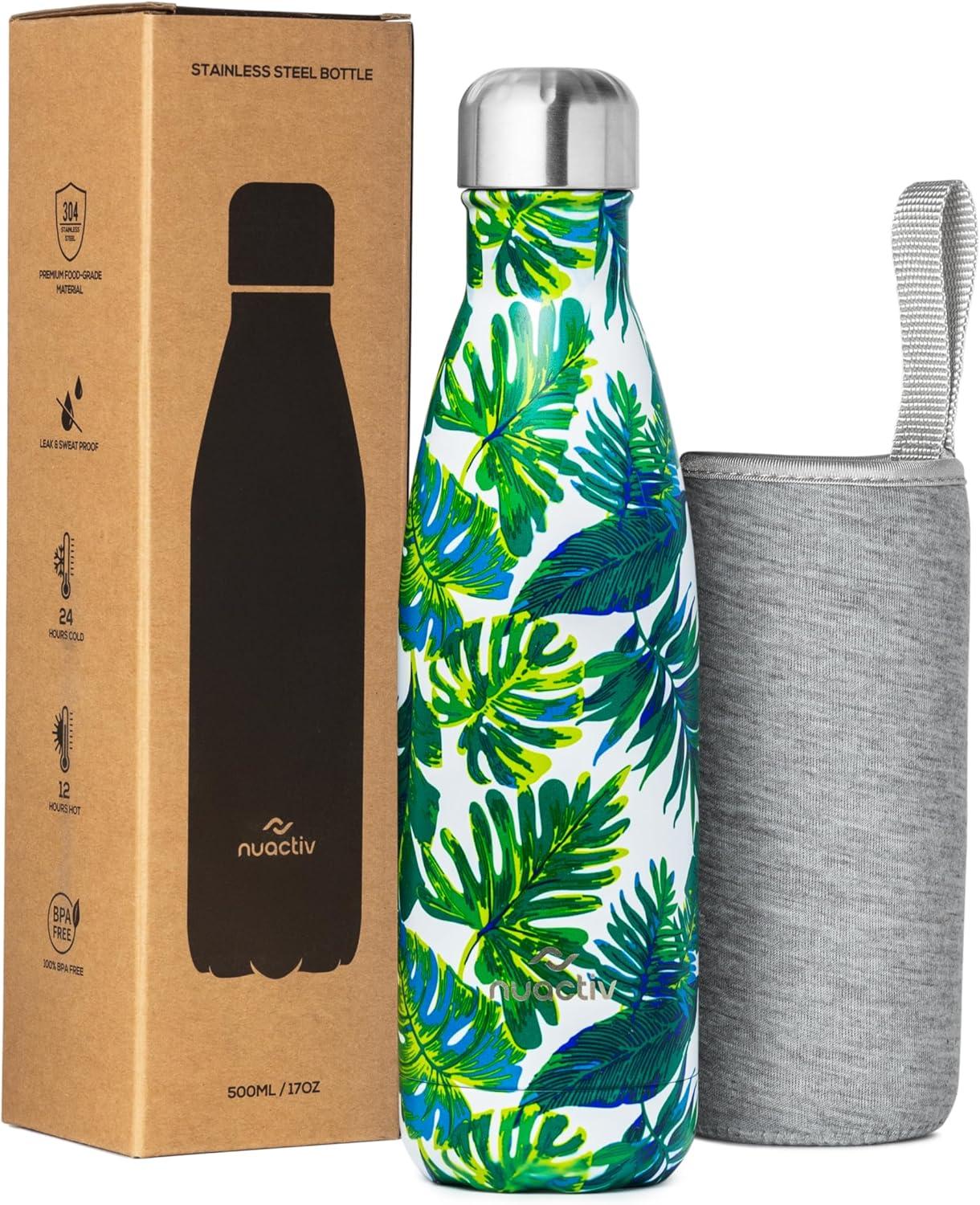 image:imageBouteille Isotherme 500ml en Acier Inox Garde 24h Froid ampamp 12h Chaud Gourde Double Paroi Sans BPA tanche Rutilisable pour Voyage Randonne cole Sport Fitness ampamp Usage QuotidienFeuille de Bananier