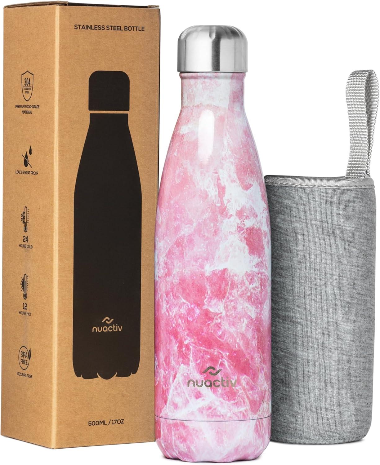 image:imageBouteille Isotherme 500ml en Acier Inox Garde 24h Froid ampamp 12h Chaud Gourde Double Paroi Sans BPA tanche Rutilisable pour Voyage Randonne cole Sport Fitness ampamp Usage QuotidienMarbre Rose
