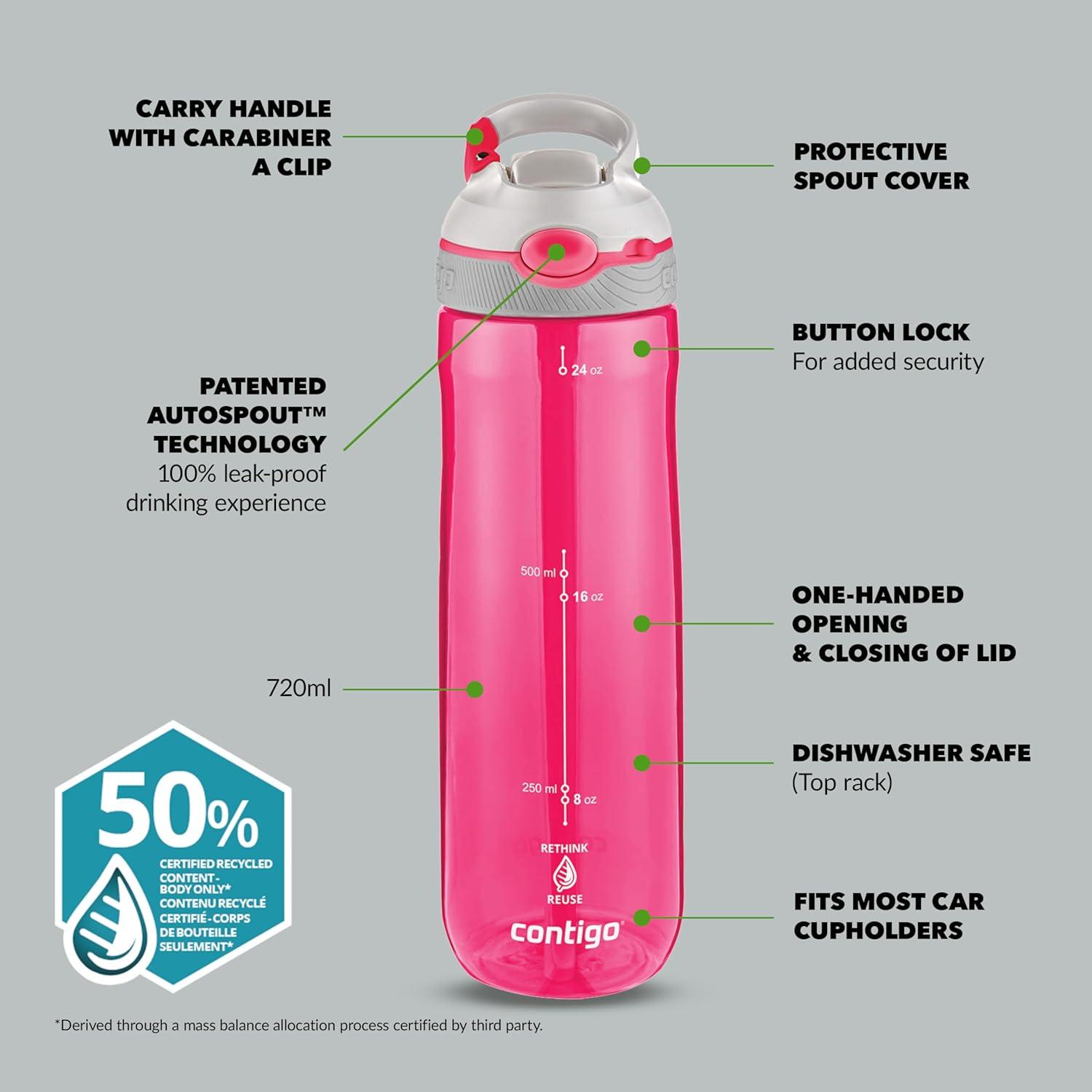 image:imageContigo Ashland Autospout Gourde avec Paille Rabattable Grande Bouteille dEau de 720 ML sans BPA Gourde de Sport Bouteille antifuites Idale pour lcole Le Sport Le vloSangria