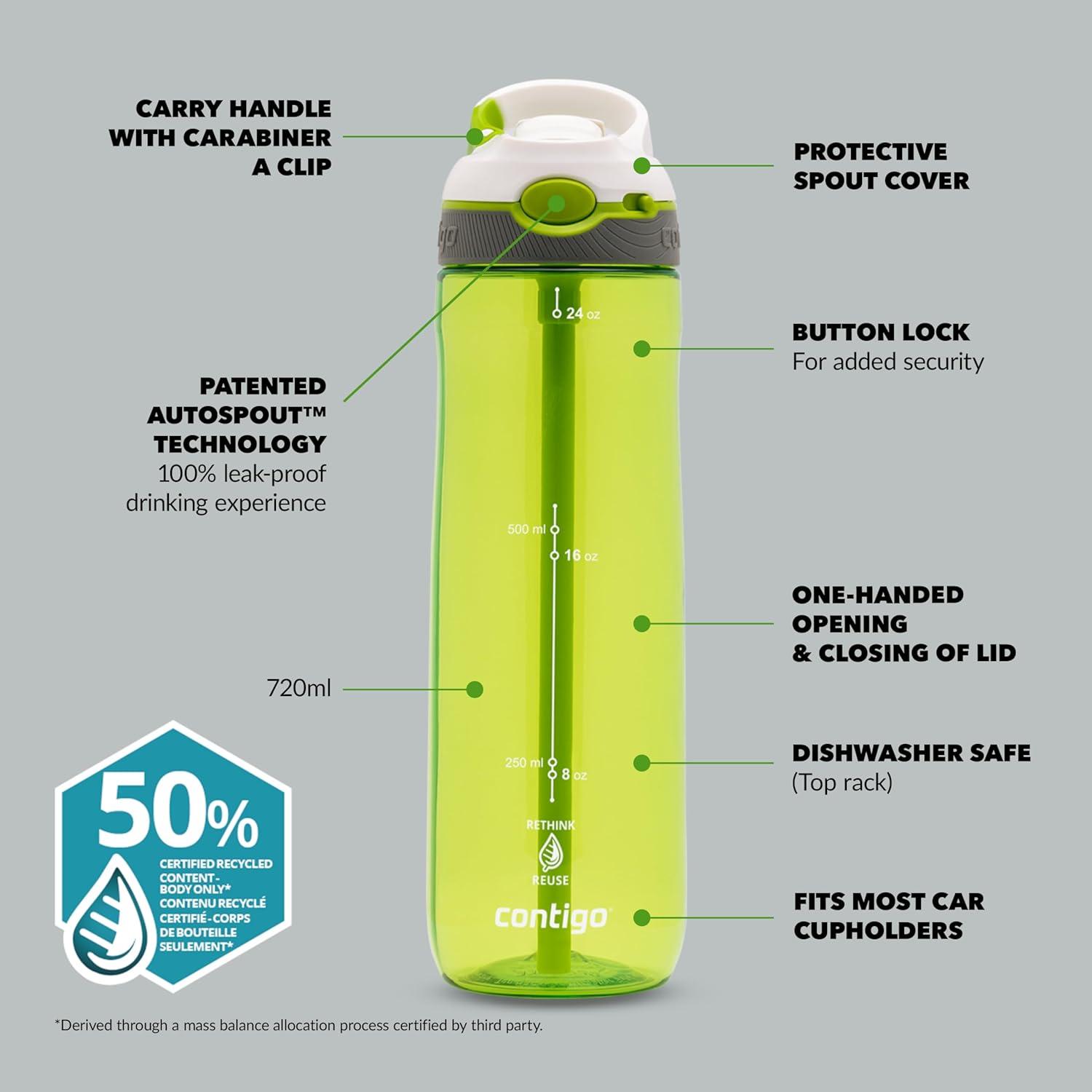 image:imageContigo Ashland Autospout Gourde avec Paille Rabattable Grande Bouteille dEau de 720 ML sans BPA Gourde de Sport Bouteille antifuites Idale pour lcole Le Sport Le vloCitron