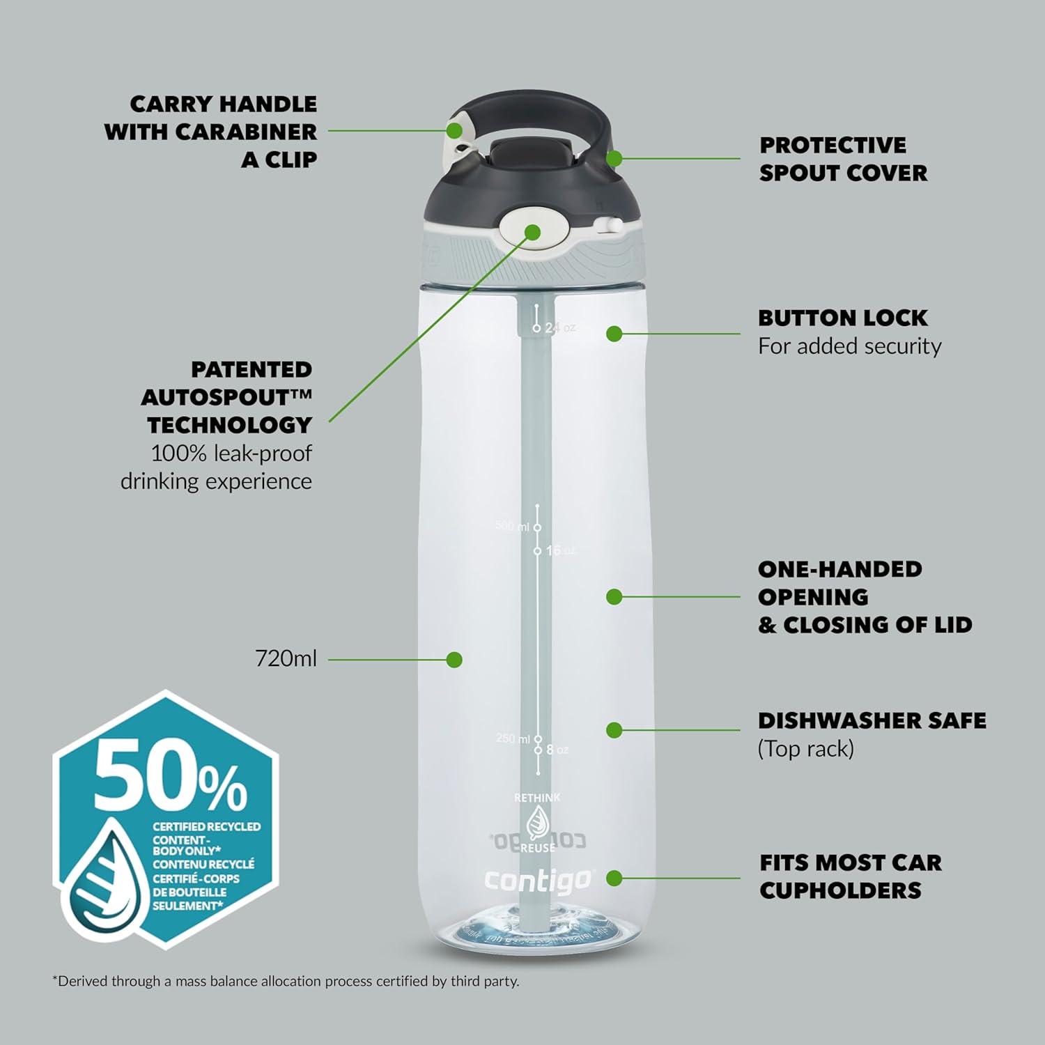 image:imageContigo Ashland Autospout Gourde avec Paille Rabattable Grande Bouteille dEau de 720 ML sans BPA Gourde de Sport Bouteille antifuites Idale pour lcole Le Sport Le vloMacaroon