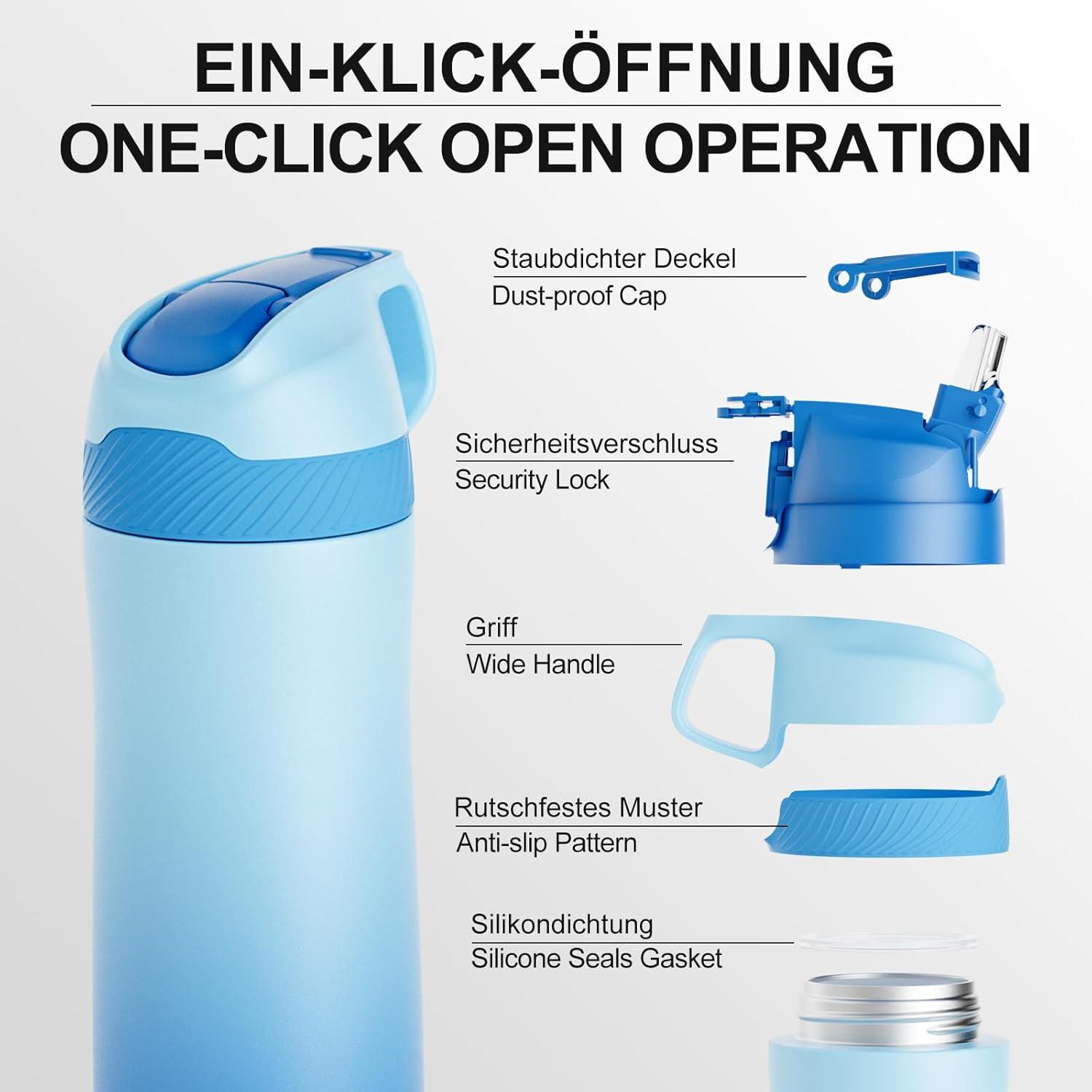 image:imageFjbottle Gourde Isotherme en Acier Inoxydable Bouteille deau avec Paille pour le Sport et les Voyages Antifuite sans BPA 550710 mlBleu