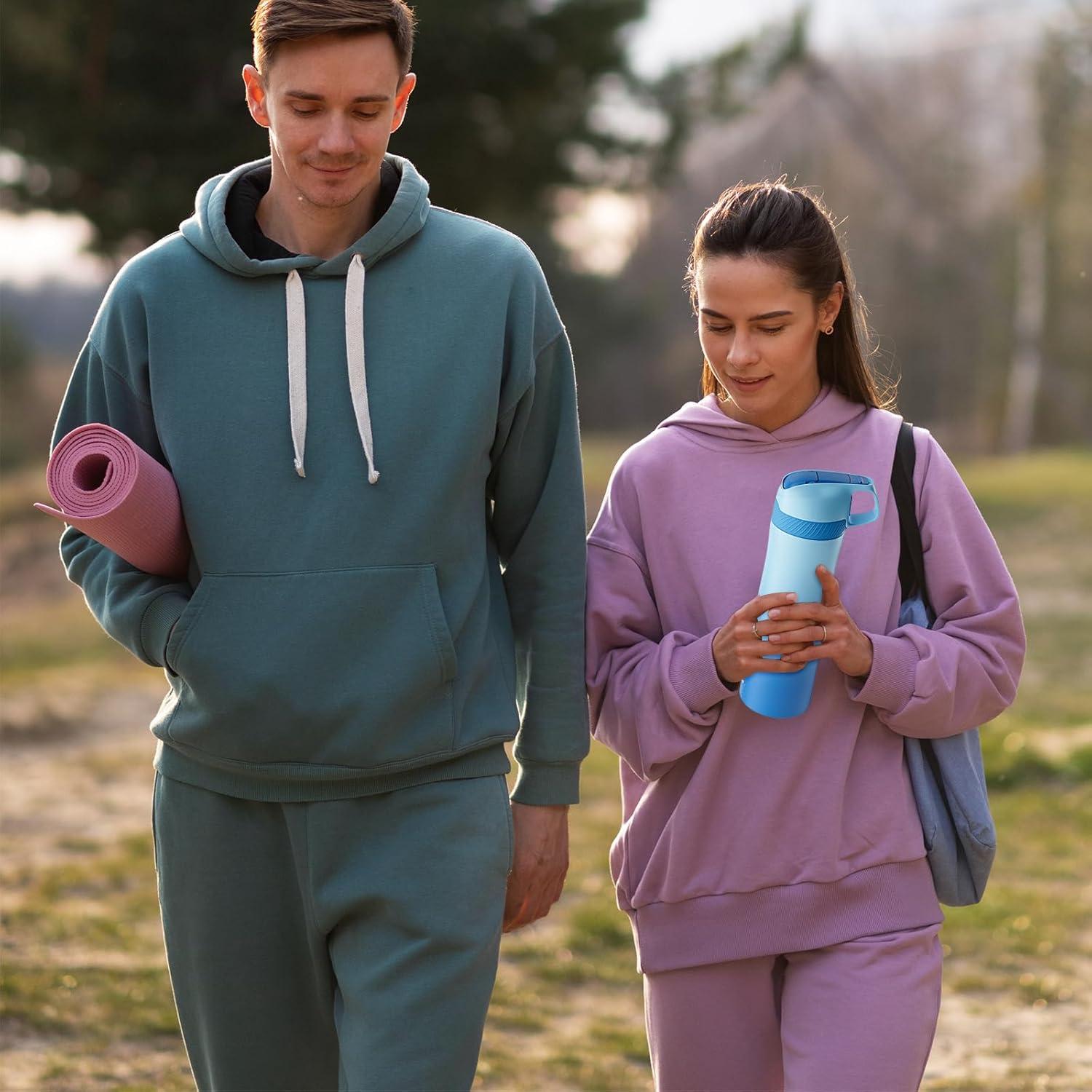 image:imageFjbottle Gourde Isotherme en Acier Inoxydable Bouteille deau avec Paille pour le Sport et les Voyages Antifuite sans BPA 550710 mlBleu