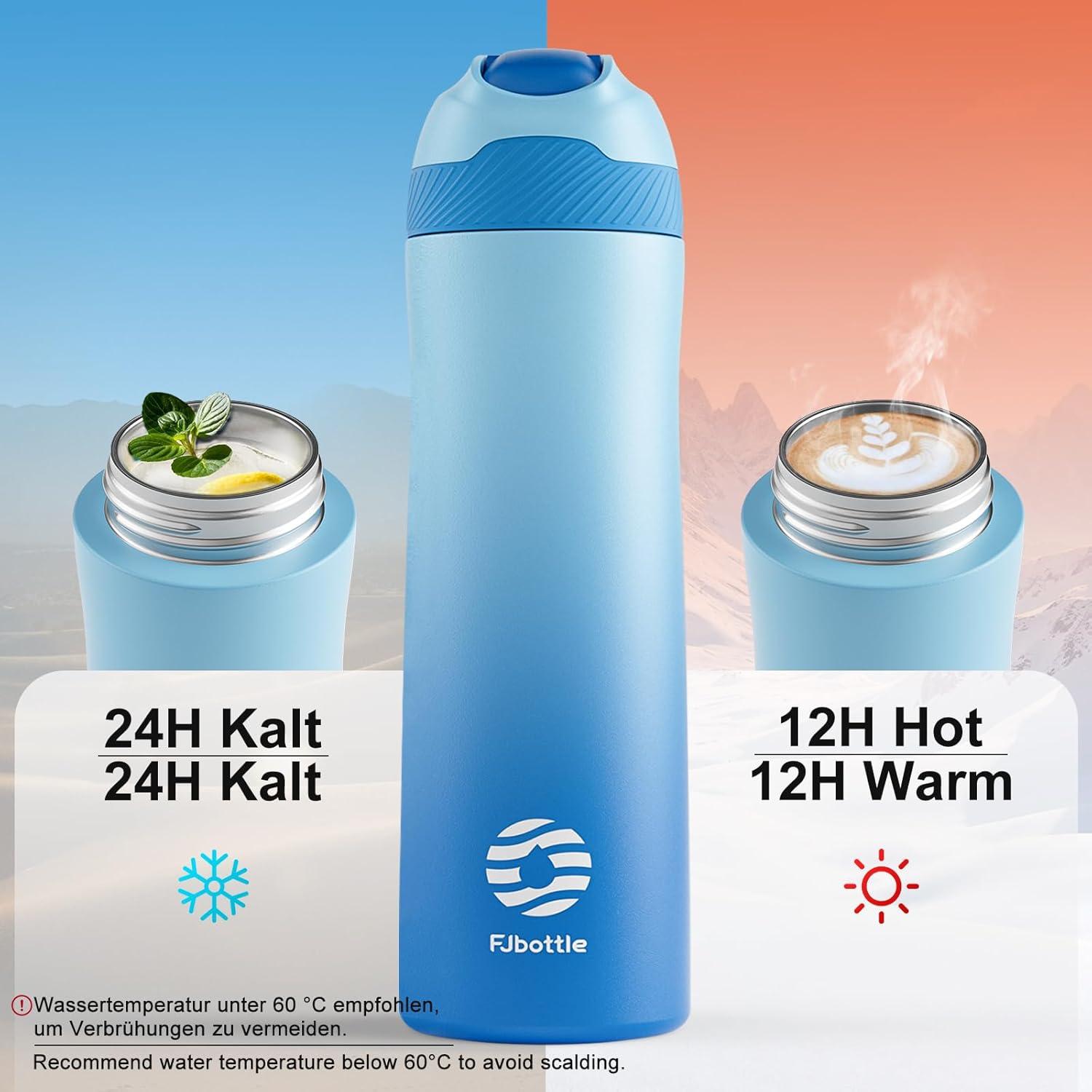 image:imageFjbottle Gourde Isotherme en Acier Inoxydable Bouteille deau avec Paille pour le Sport et les Voyages Antifuite sans BPA 550710 mlBleu