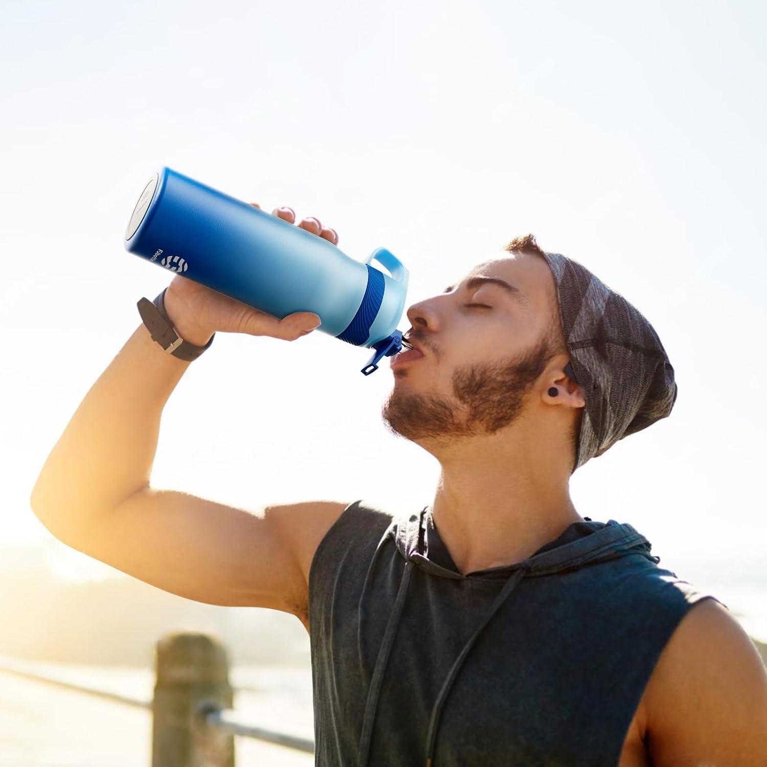 image:imageFjbottle Gourde Isotherme en Acier Inoxydable Bouteille deau avec Paille pour le Sport et les Voyages Antifuite sans BPA 550710 mlBleu