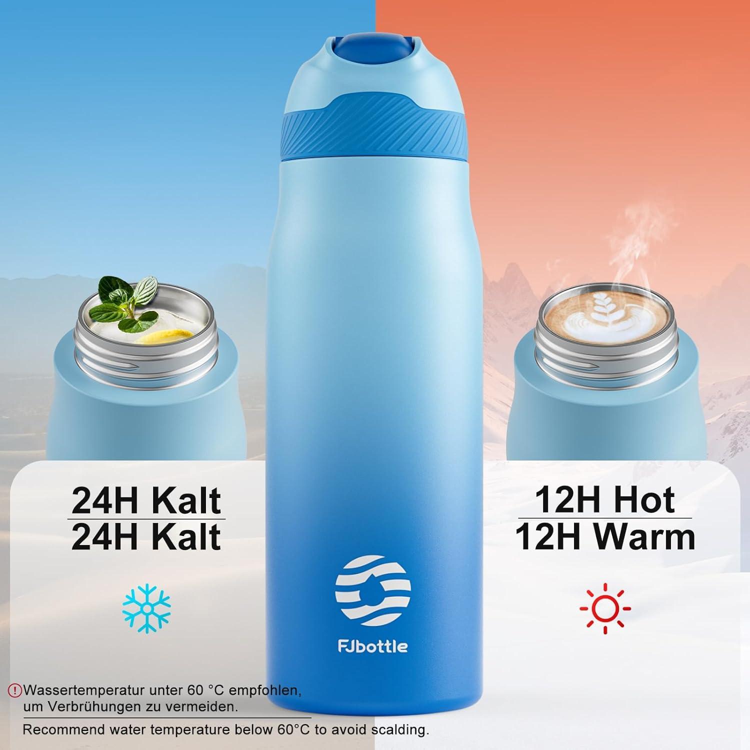 image:imageFjbottle Gourde Isotherme en Acier Inoxydable Bouteille deau avec Paille pour le Sport et les Voyages Antifuite sans BPA 550710 mlBleu