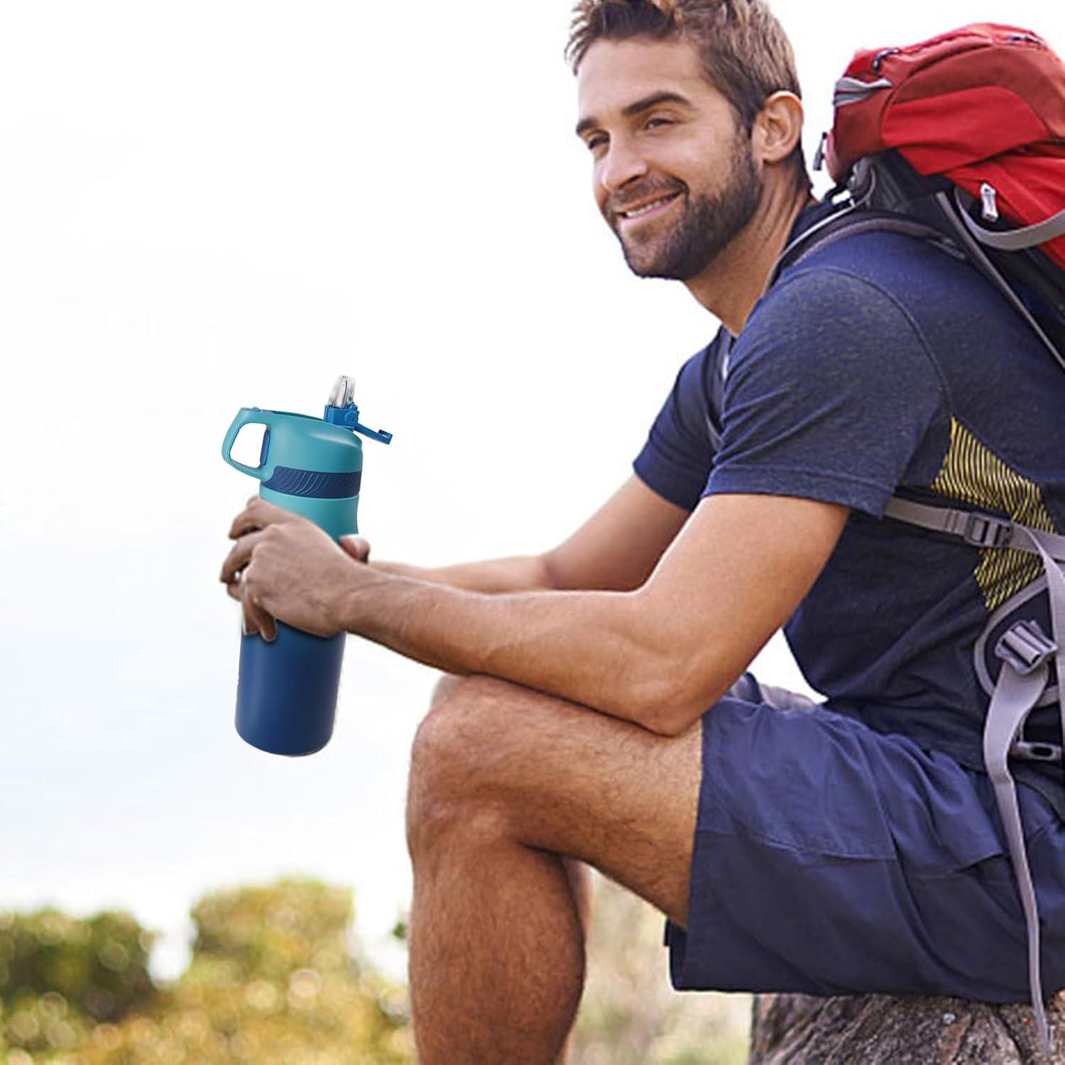 image:imageFjbottle Gourde Isotherme en Acier Inoxydable Bouteille deau avec Paille pour le Sport et les Voyages Antifuite sans BPA 550710 mlBleu