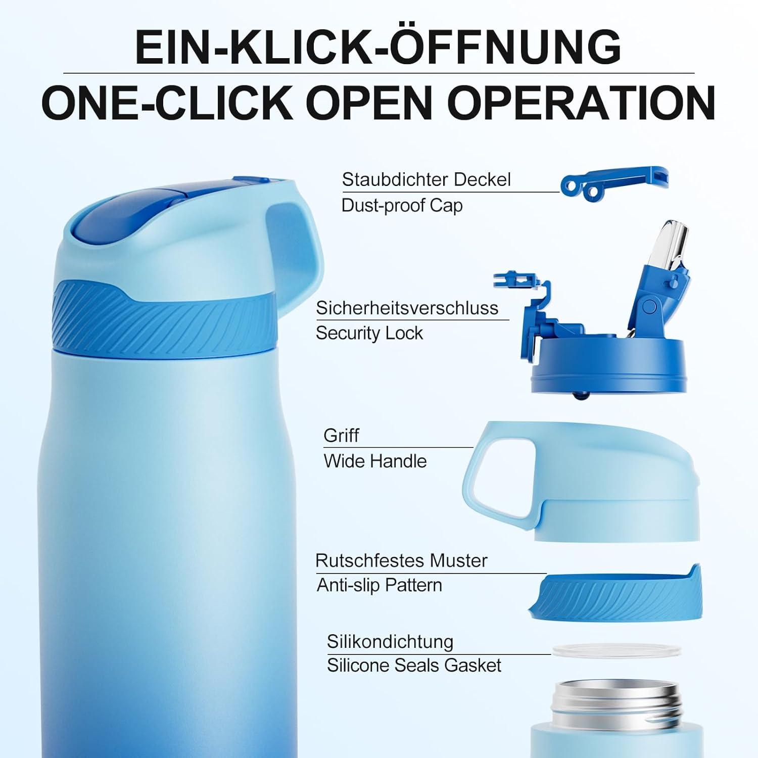 image:imageFjbottle Gourde Isotherme en Acier Inoxydable Bouteille deau avec Paille pour le Sport et les Voyages Antifuite sans BPA 550710 mlBleu