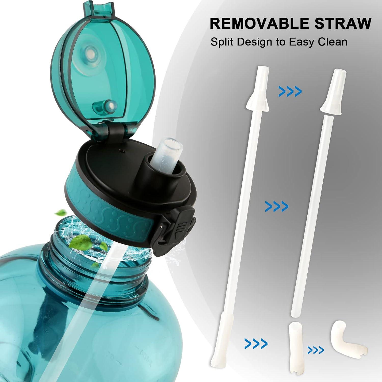 image:imageGEMFUL Bouteille deau de 3 litres avec Paille et Marquages de Temps Motivants sans BPA Grande Gourde pour le Sport Antifuite de 3 L pour Fitness Gym Camping Royal BlueCyan