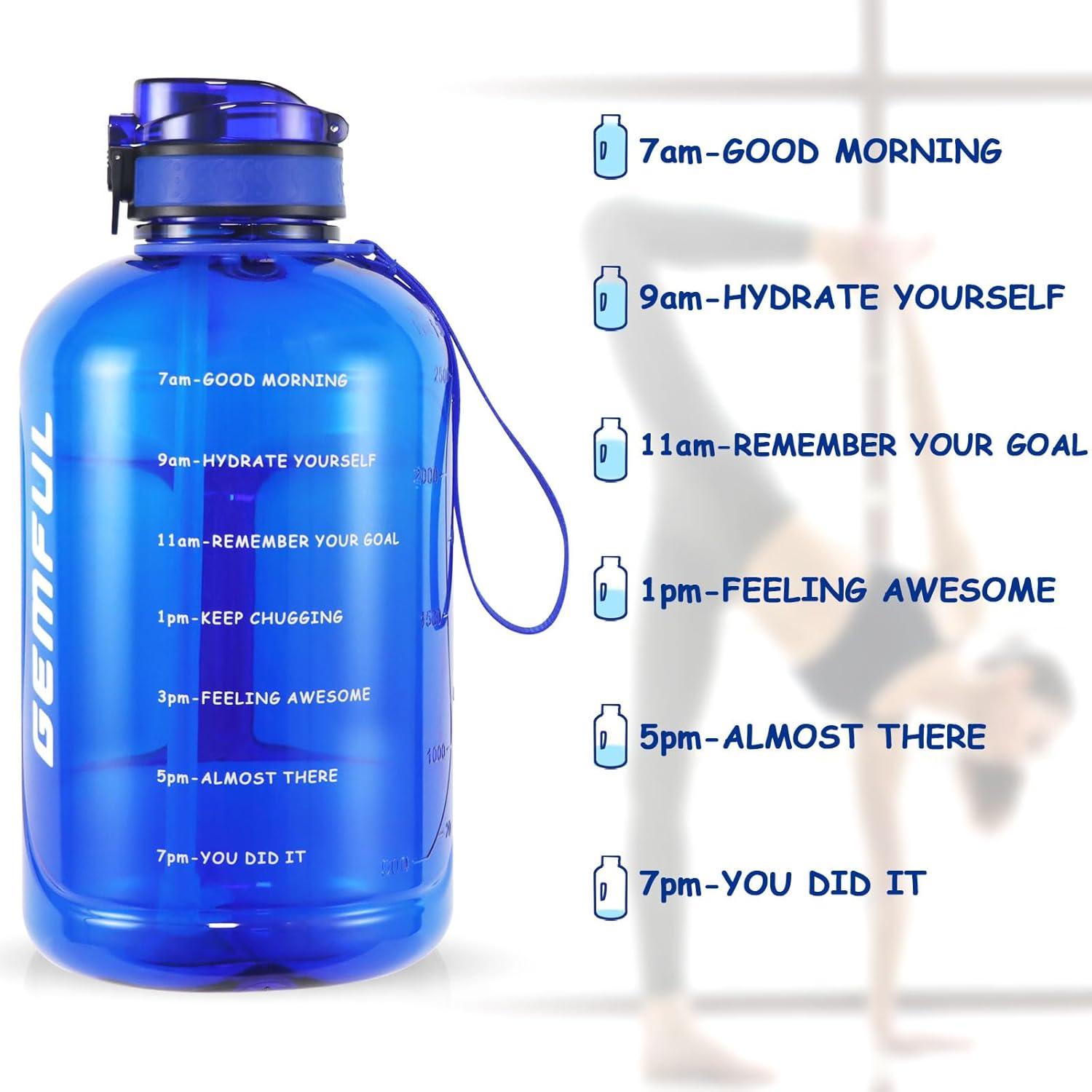 image:imageGEMFUL Bouteille deau de 3 litres avec Paille et Marquages de Temps Motivants sans BPA Grande Gourde pour le Sport Antifuite de 3 L pour Fitness Gym Camping Royal BlueRoyal Blue
