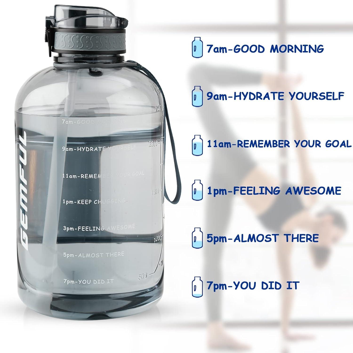 image:imageGEMFUL Bouteille deau de 3 litres avec Paille et Marquages de Temps Motivants sans BPA Grande Gourde pour le Sport Antifuite de 3 L pour Fitness Gym Camping Royal BlueGris