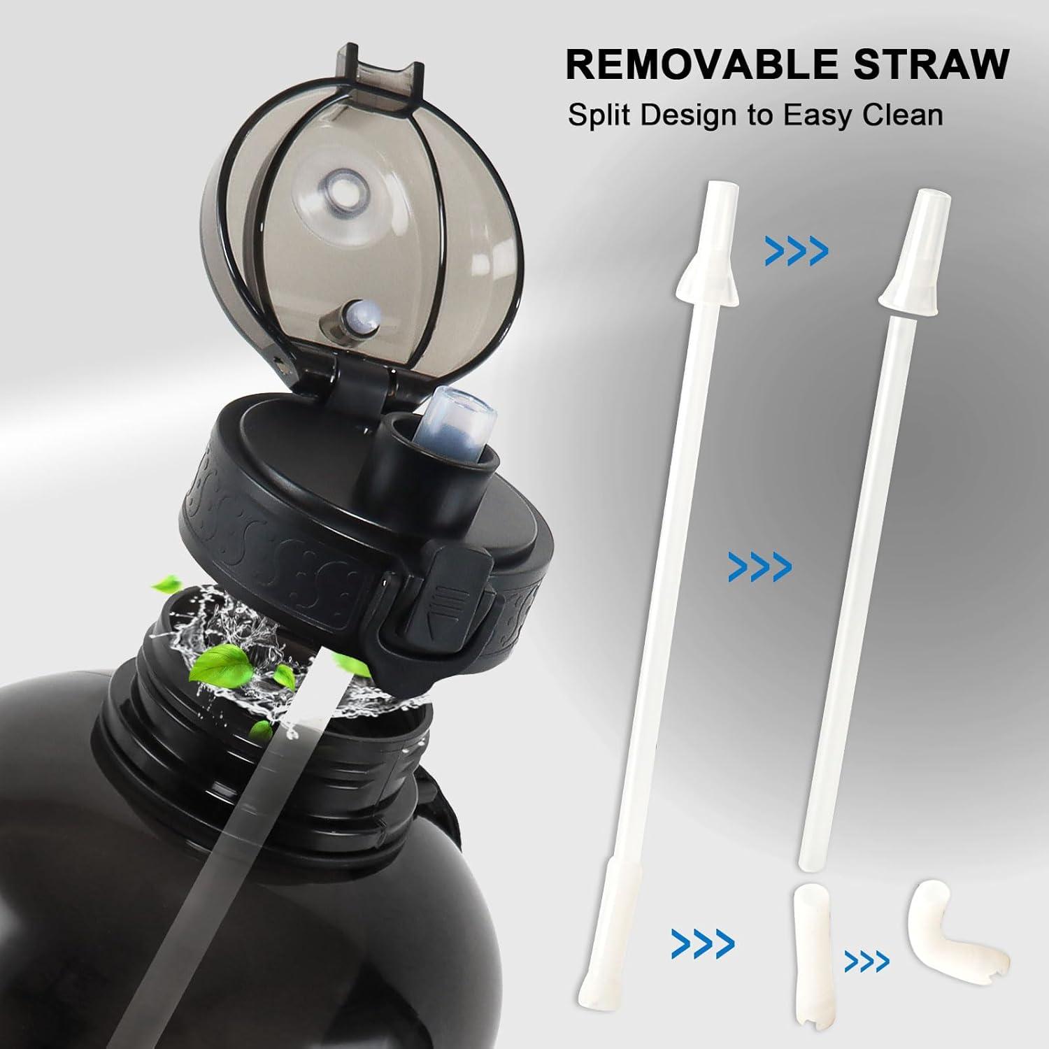 image:imageGEMFUL Bouteille deau de 3 litres avec Paille et Marquages de Temps Motivants sans BPA Grande Gourde pour le Sport Antifuite de 3 L pour Fitness Gym Camping Royal BlueNoir