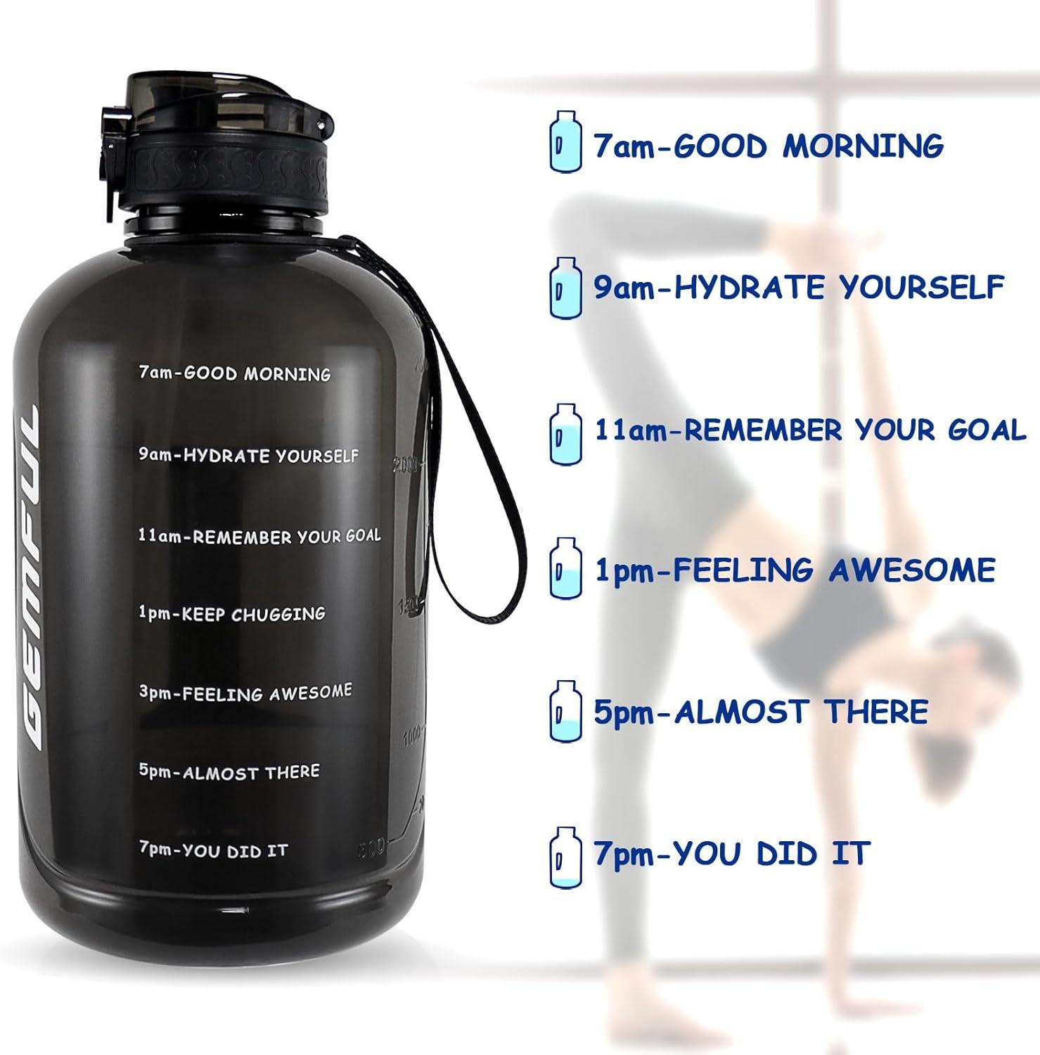 image:imageGEMFUL Bouteille deau de 3 litres avec Paille et Marquages de Temps Motivants sans BPA Grande Gourde pour le Sport Antifuite de 3 L pour Fitness Gym Camping Royal BlueNoir