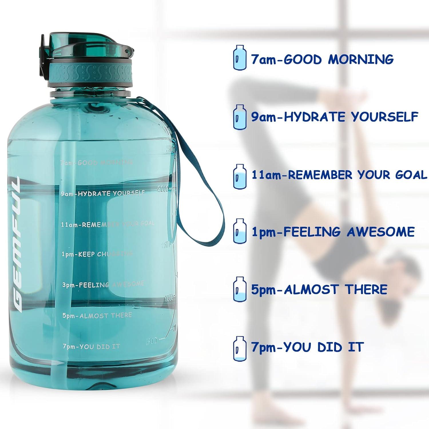 image:imageGEMFUL Bouteille deau de 3 litres avec Paille et Marquages de Temps Motivants sans BPA Grande Gourde pour le Sport Antifuite de 3 L pour Fitness Gym Camping Royal BlueCyan