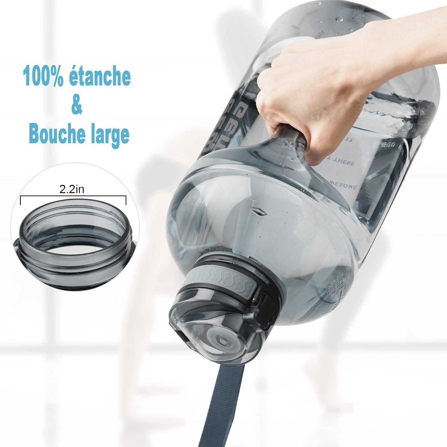 image:imageGEMFUL Bouteille deau de 3 litres avec Paille et Marquages de Temps Motivants sans BPA Grande Gourde pour le Sport Antifuite de 3 L pour Fitness Gym Camping Royal BlueGris