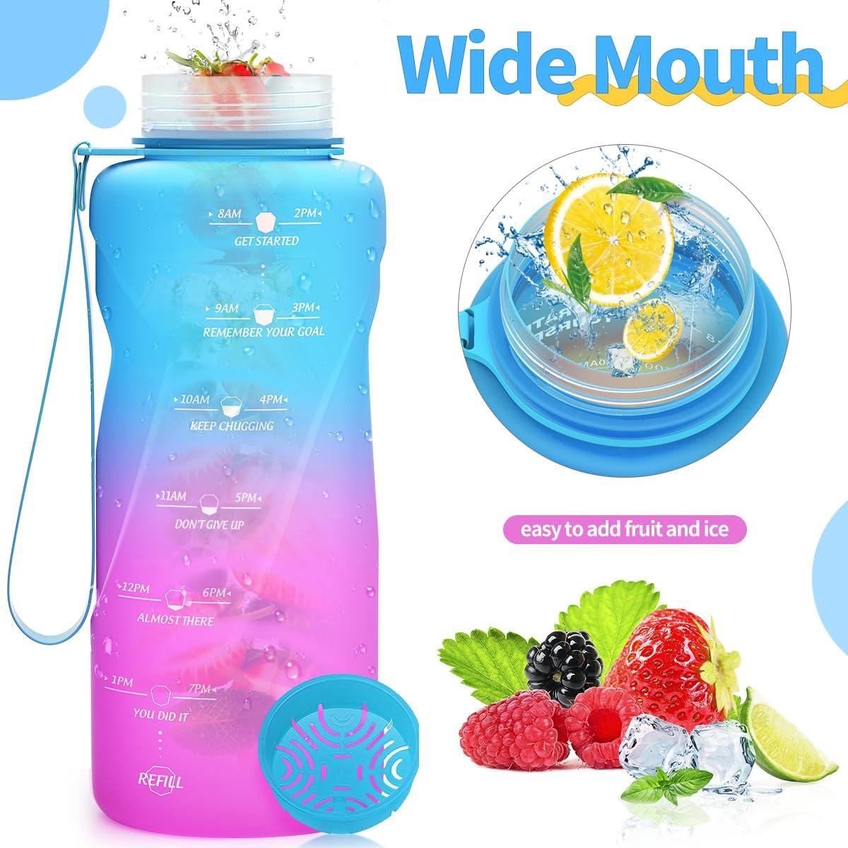 image:imageGourde 500ml700ml1l15l2l Sport Gourde Bouteille deau Reutilisable tanches sans BPA Plastique avec Marqueur de Temps pour Running Randonne CampingBleuviolet