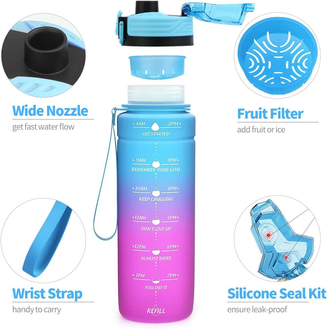 image:imageGourde 500ml700ml1l15l2l Sport Gourde Bouteille deau Reutilisable tanches sans BPA Plastique avec Marqueur de Temps pour Running Randonne CampingBleuviolet