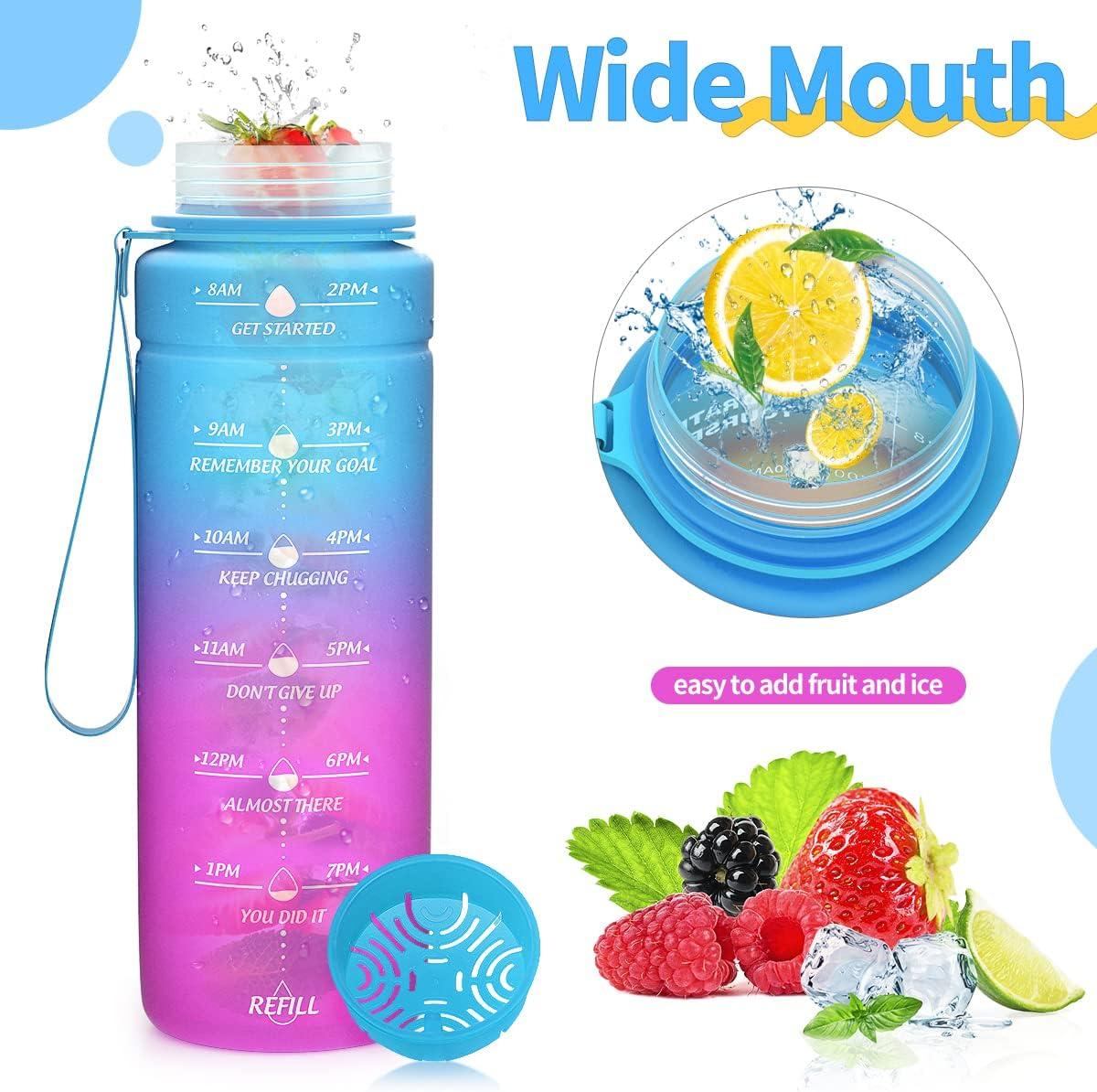 image:imageGourde 500ml700ml1l15l2l Sport Gourde Bouteille deau Reutilisable tanches sans BPA Plastique avec Marqueur de Temps pour Running Randonne CampingBleuviolet