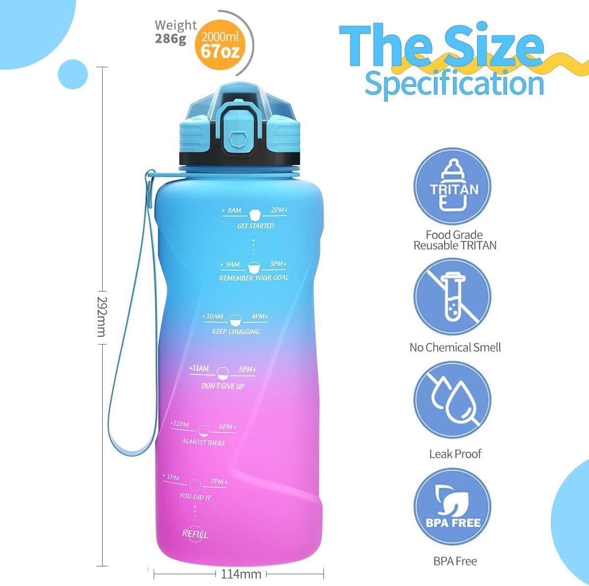 image:imageGourde 500ml700ml1l15l2l Sport Gourde Bouteille deau Reutilisable tanches sans BPA Plastique avec Marqueur de Temps pour Running Randonne CampingBleuviolet