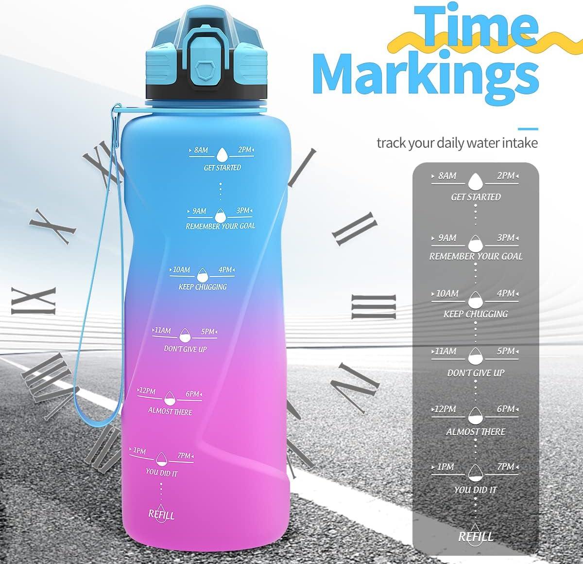 image:imageGourde 500ml700ml1l15l2l Sport Gourde Bouteille deau Reutilisable tanches sans BPA Plastique avec Marqueur de Temps pour Running Randonne CampingBleuviolet