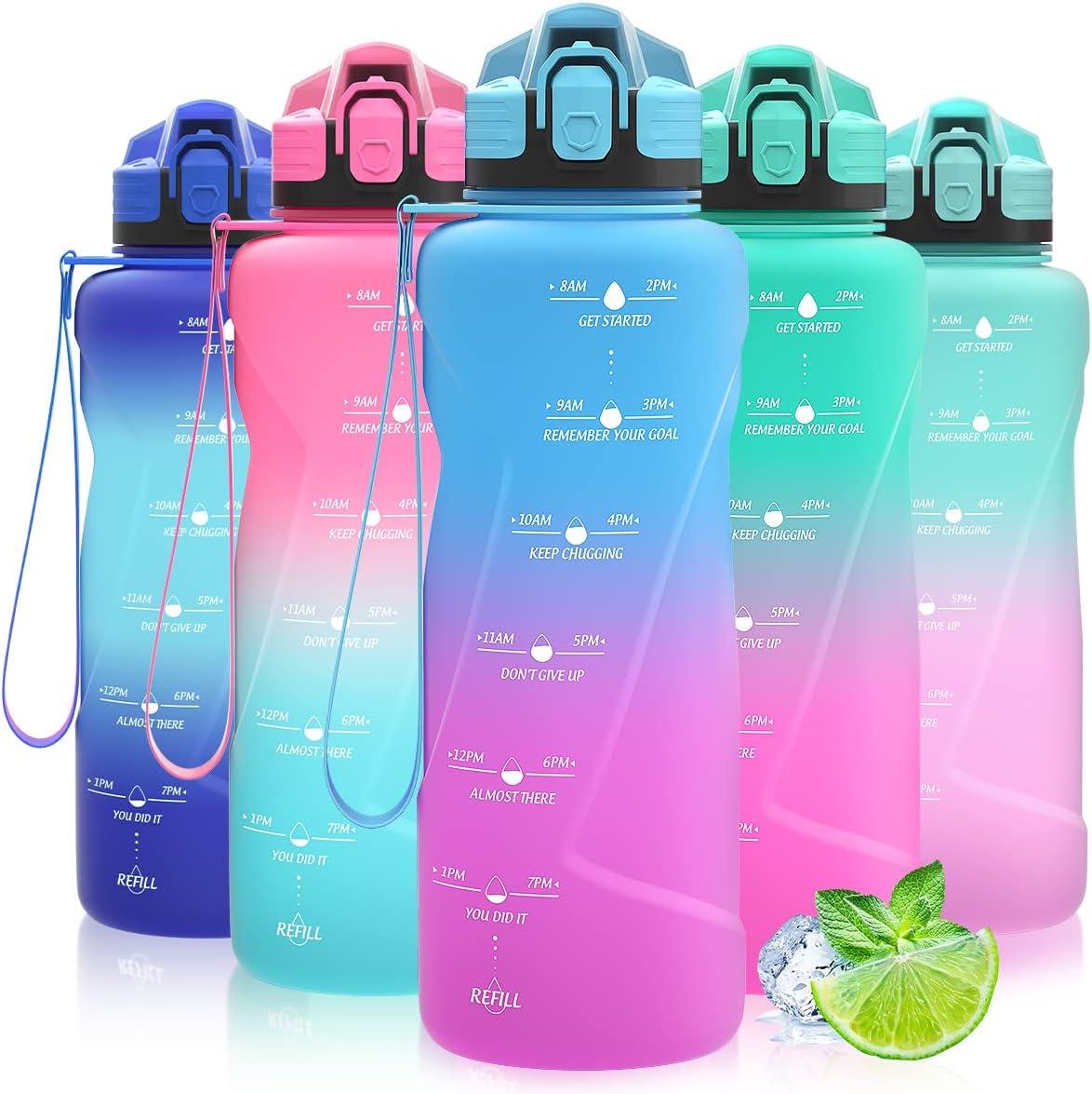 image:imageGourde 500ml700ml1l15l2l Sport Gourde Bouteille deau Reutilisable tanches sans BPA Plastique avec Marqueur de Temps pour Running Randonne CampingBleuviolet