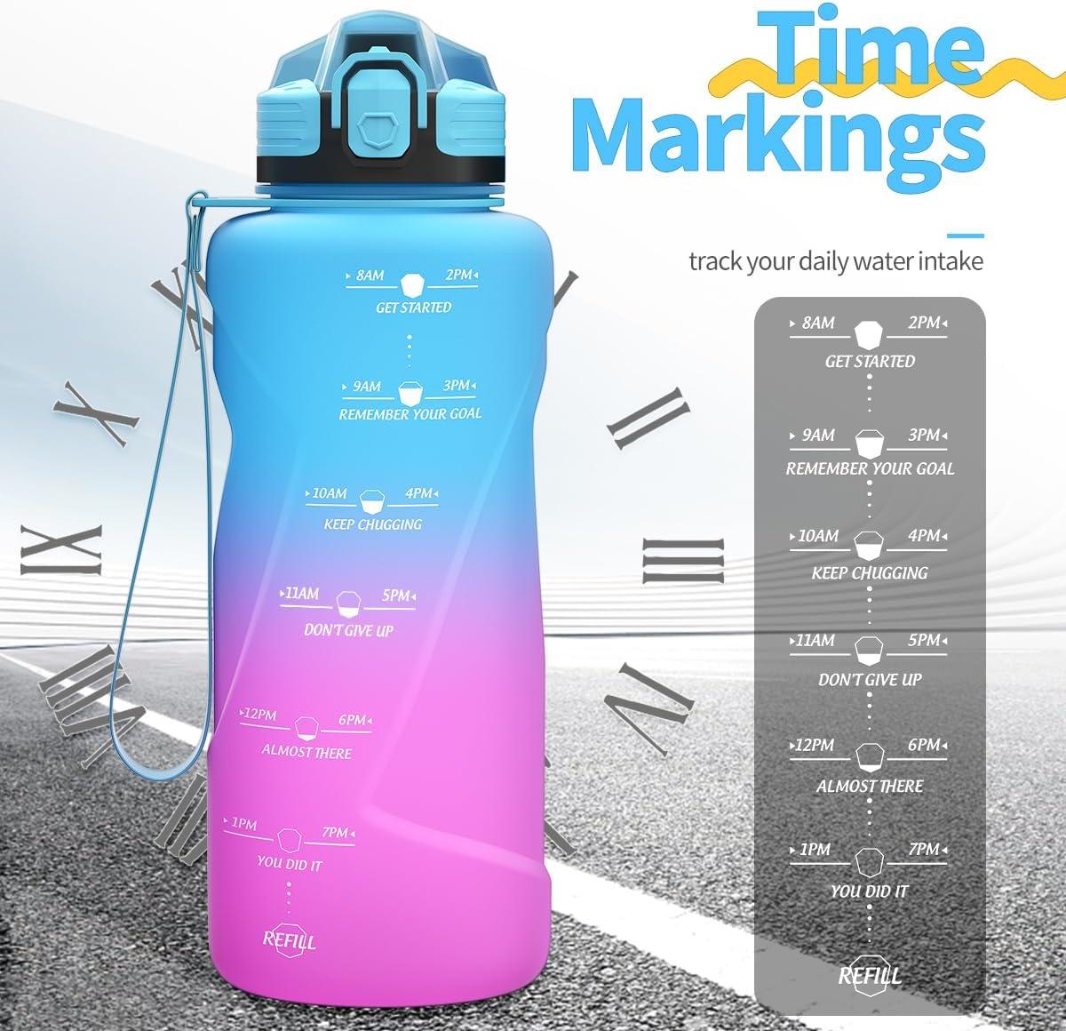 image:imageGourde 500ml700ml1l15l2l Sport Gourde Bouteille deau Reutilisable tanches sans BPA Plastique avec Marqueur de Temps pour Running Randonne CampingBleuviolet