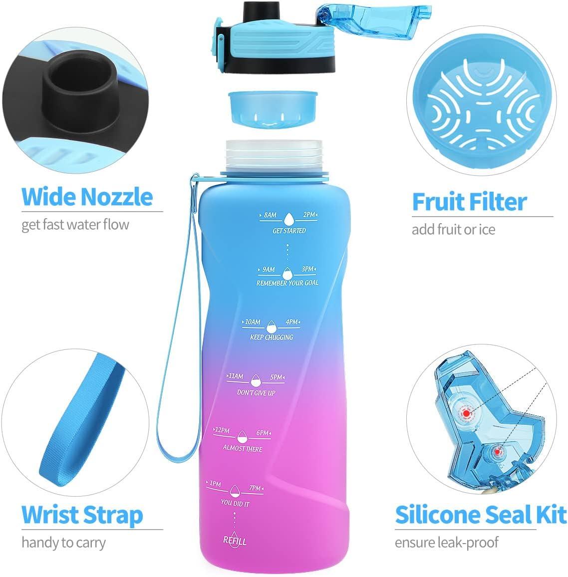 image:imageGourde 500ml700ml1l15l2l Sport Gourde Bouteille deau Reutilisable tanches sans BPA Plastique avec Marqueur de Temps pour Running Randonne CampingBleuviolet