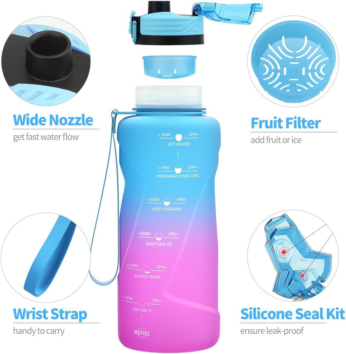 image:imageGourde 500ml700ml1l15l2l Sport Gourde Bouteille deau Reutilisable tanches sans BPA Plastique avec Marqueur de Temps pour Running Randonne CampingBleuviolet
