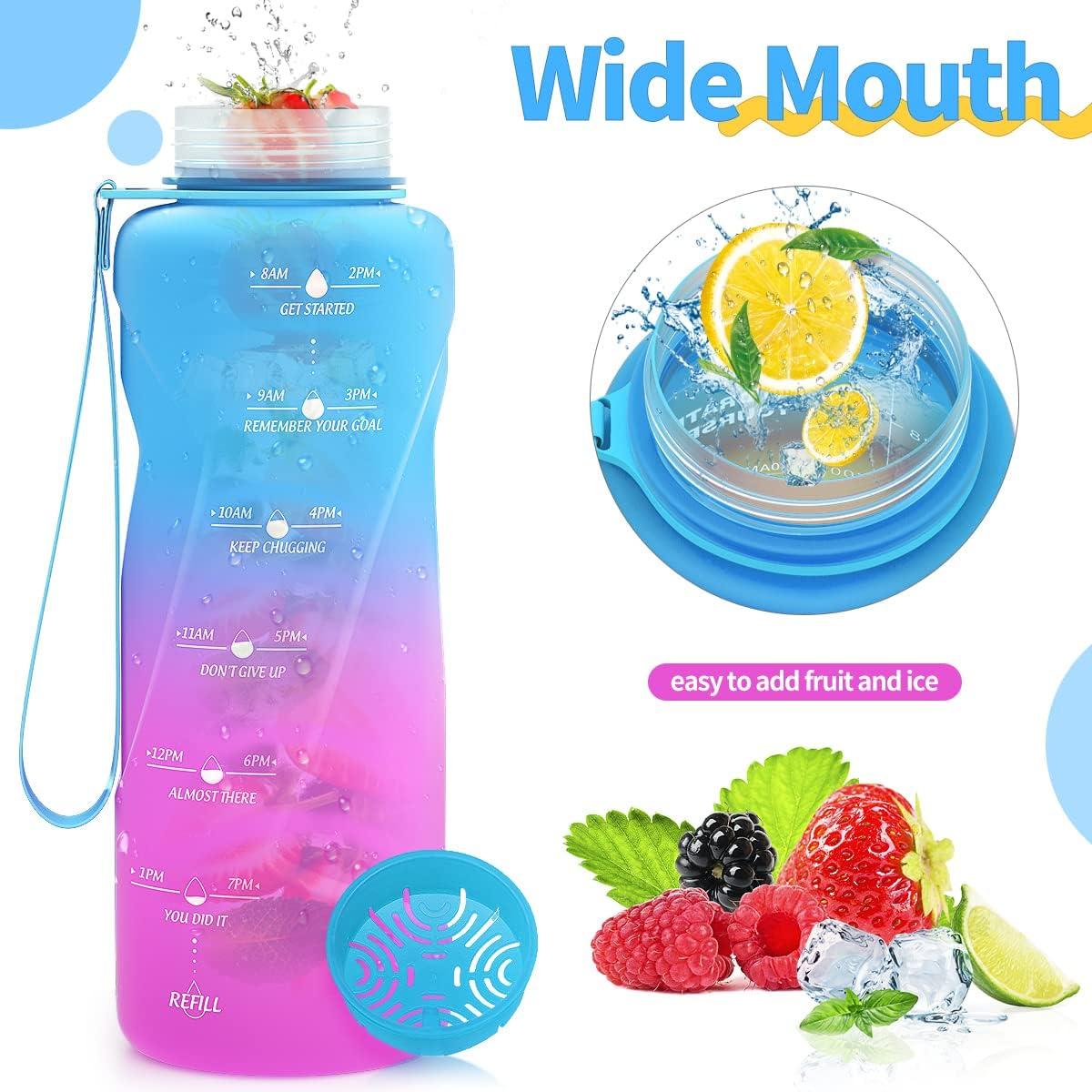 image:imageGourde 500ml700ml1l15l2l Sport Gourde Bouteille deau Reutilisable tanches sans BPA Plastique avec Marqueur de Temps pour Running Randonne CampingBleuviolet