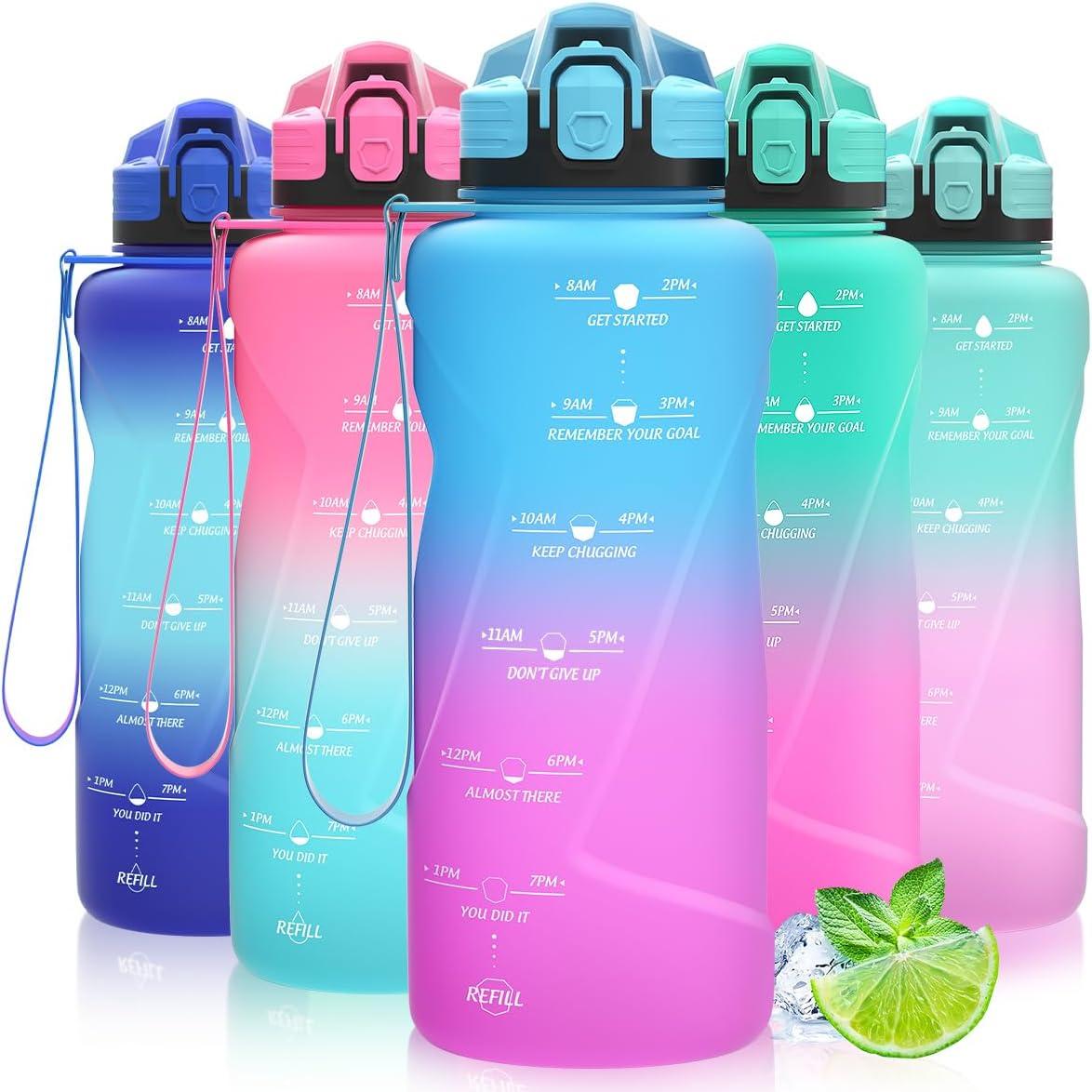 image:imageGourde 500ml700ml1l15l2l Sport Gourde Bouteille deau Reutilisable tanches sans BPA Plastique avec Marqueur de Temps pour Running Randonne CampingBleuviolet