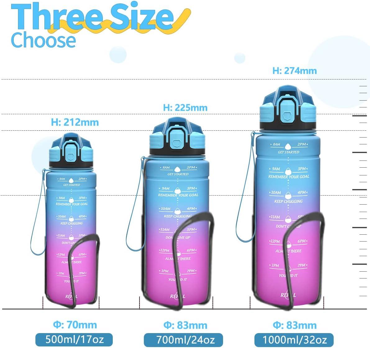 image:imageGourde 500ml700ml1l15l2l Sport Gourde Bouteille deau Reutilisable tanches sans BPA Plastique avec Marqueur de Temps pour Running Randonne CampingBleuviolet