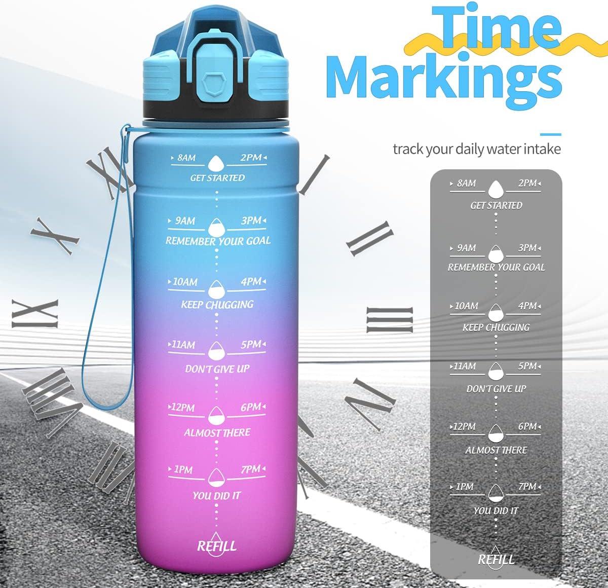 image:imageGourde 500ml700ml1l15l2l Sport Gourde Bouteille deau Reutilisable tanches sans BPA Plastique avec Marqueur de Temps pour Running Randonne CampingBleuviolet