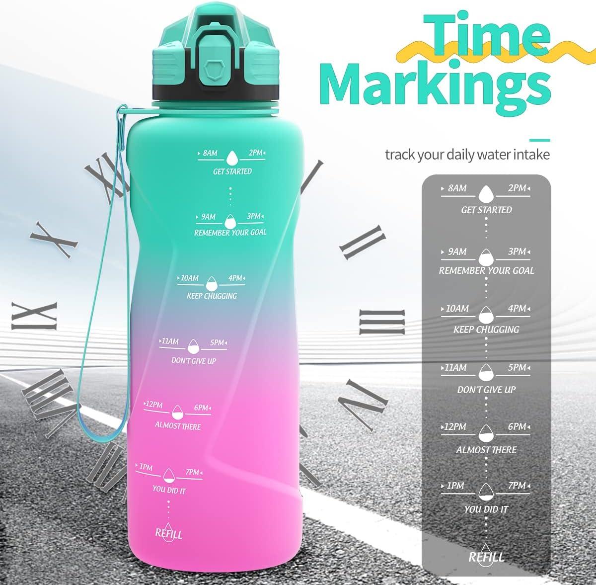 image:imageGourde 500ml700ml1l15l2l Sport Gourde Bouteille deau Reutilisable tanches sans BPA Plastique avec Marqueur de Temps pour Running Randonne CampingEmeraudeviolet